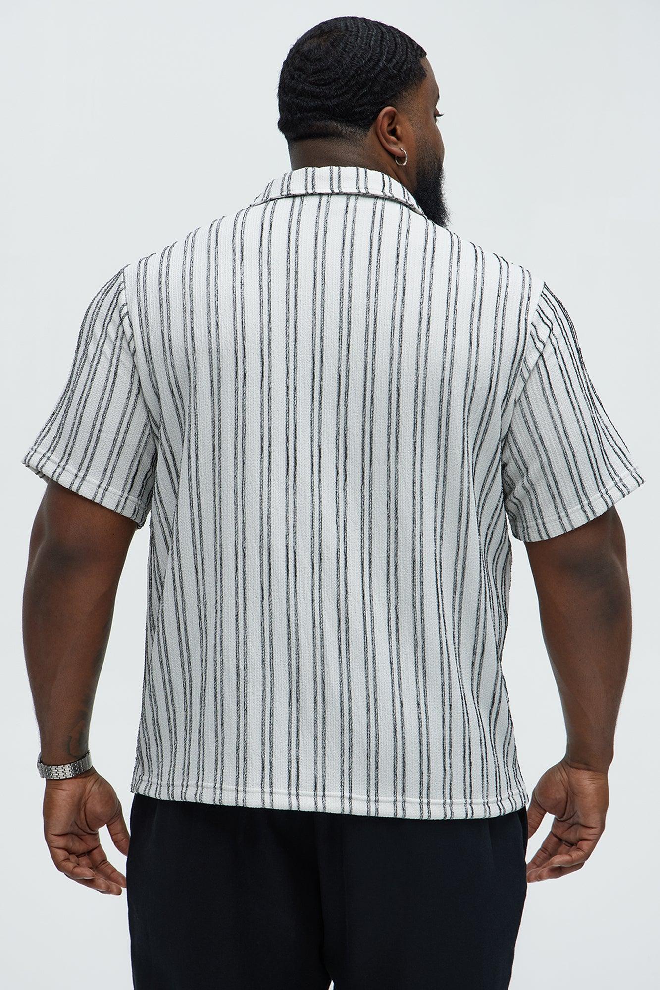 Glenley Texture Stripe Knit Johnny Collar Shirt - Grey/combo Product Image