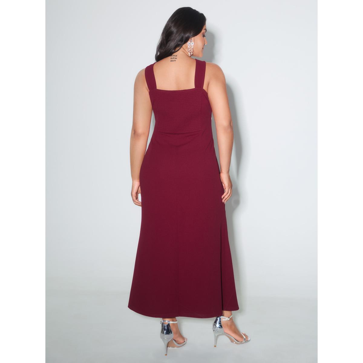 Plus Size Elegant Cross-Front Neckline Sequin Midi Dress Burgundy Women Formal Asymmetrical Neck Sleeveless Curvy BloomChic 10/M Product Image