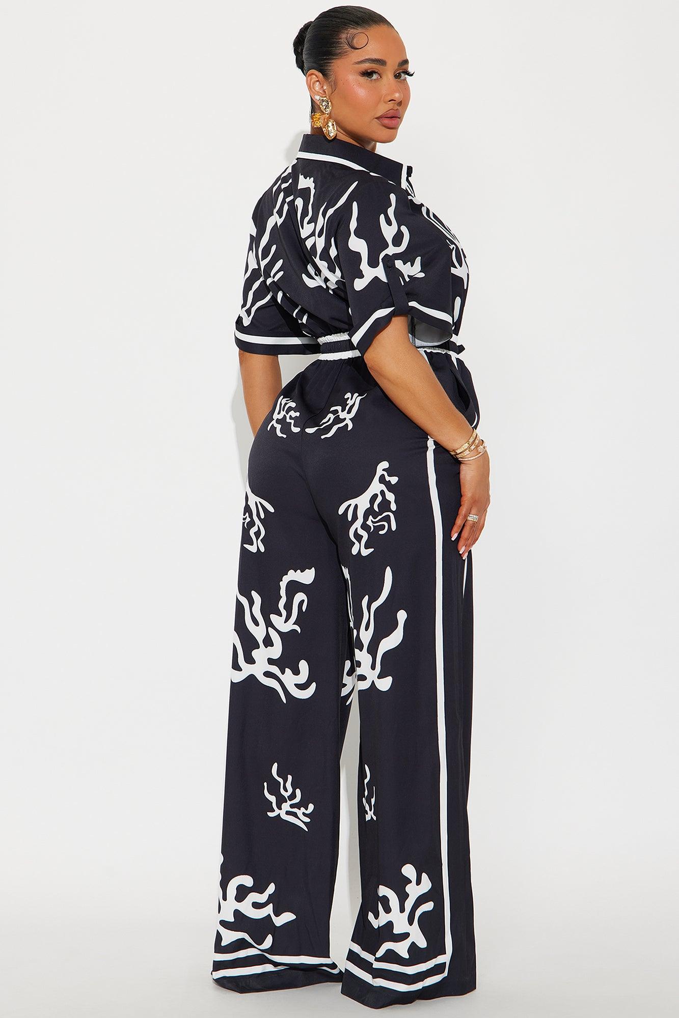 Picture This Wide Leg Satin Jumpsuit - Black/combo Product Image