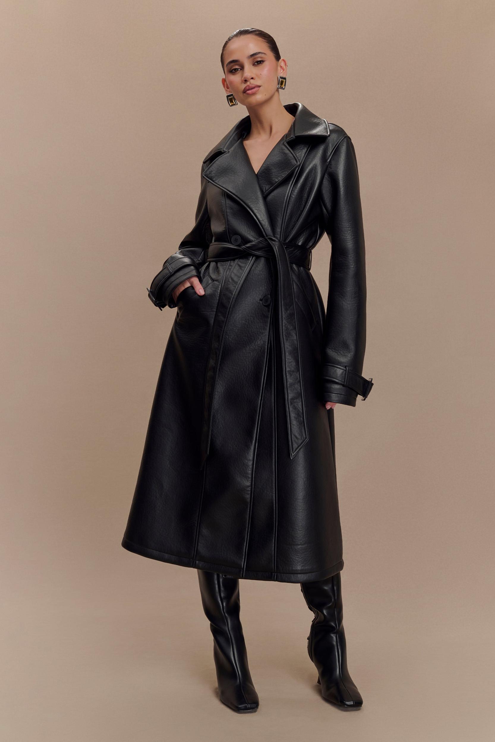 Tarah Faux Leather Trench Coat - Black Product Image