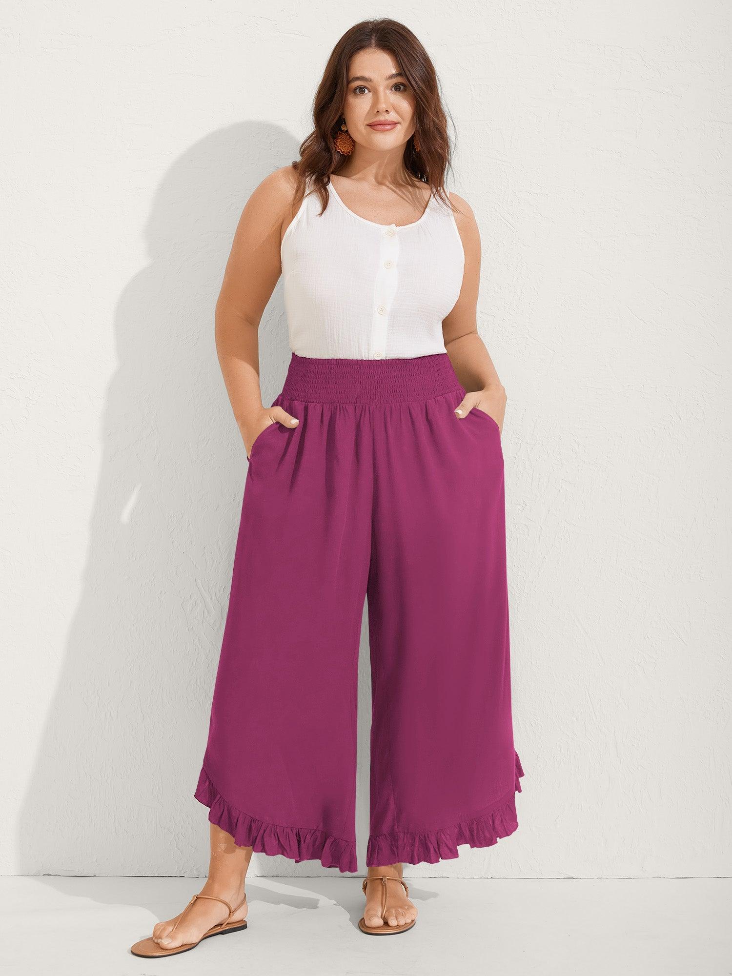 Ruffled Curvy Hem Wide-Leg Pants Female Product Image