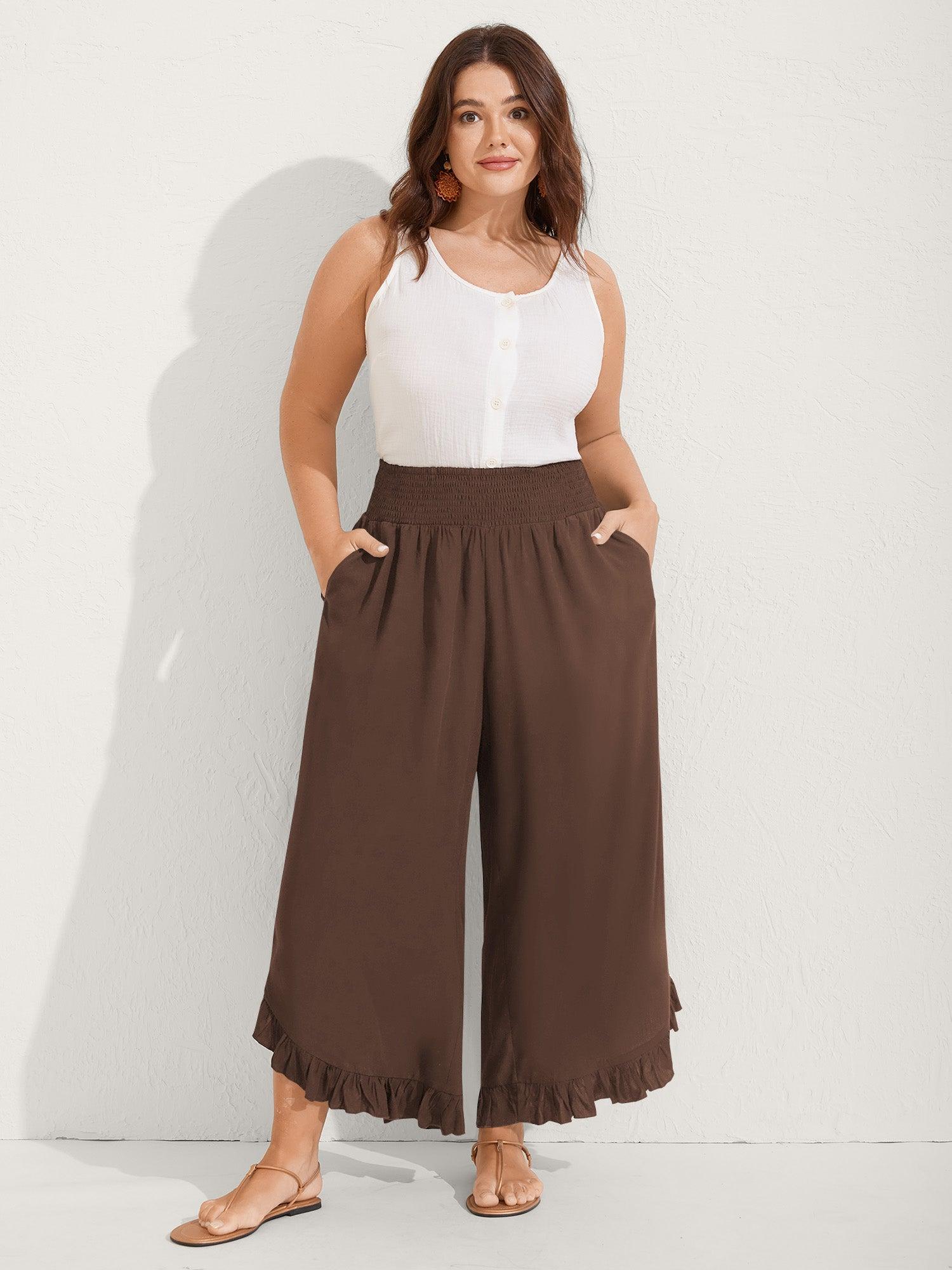 Ruffled Curvy Hem Wide-Leg Pants Female Product Image