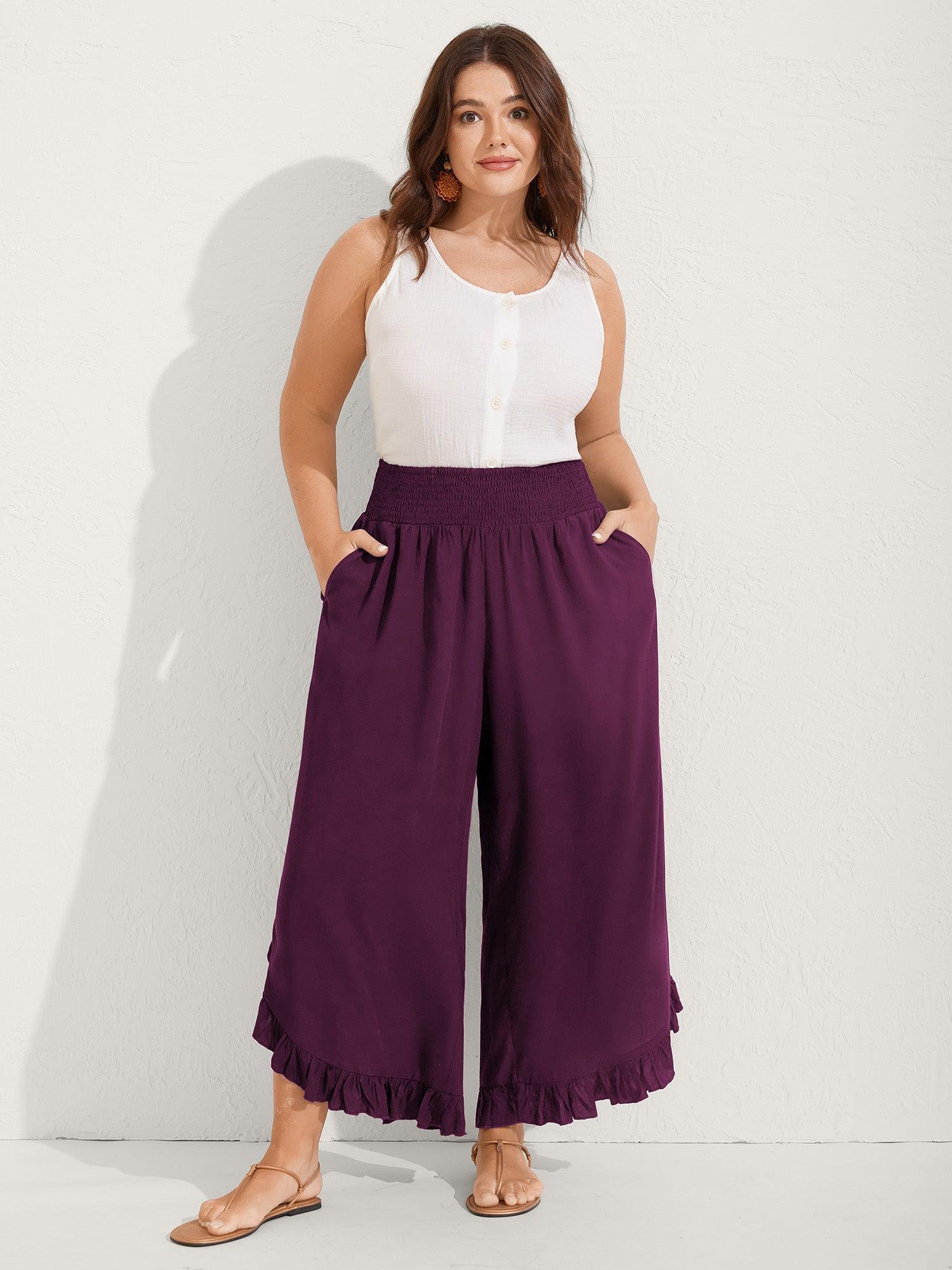 Ruffled Curvy Hem Wide-Leg Pants Female Product Image