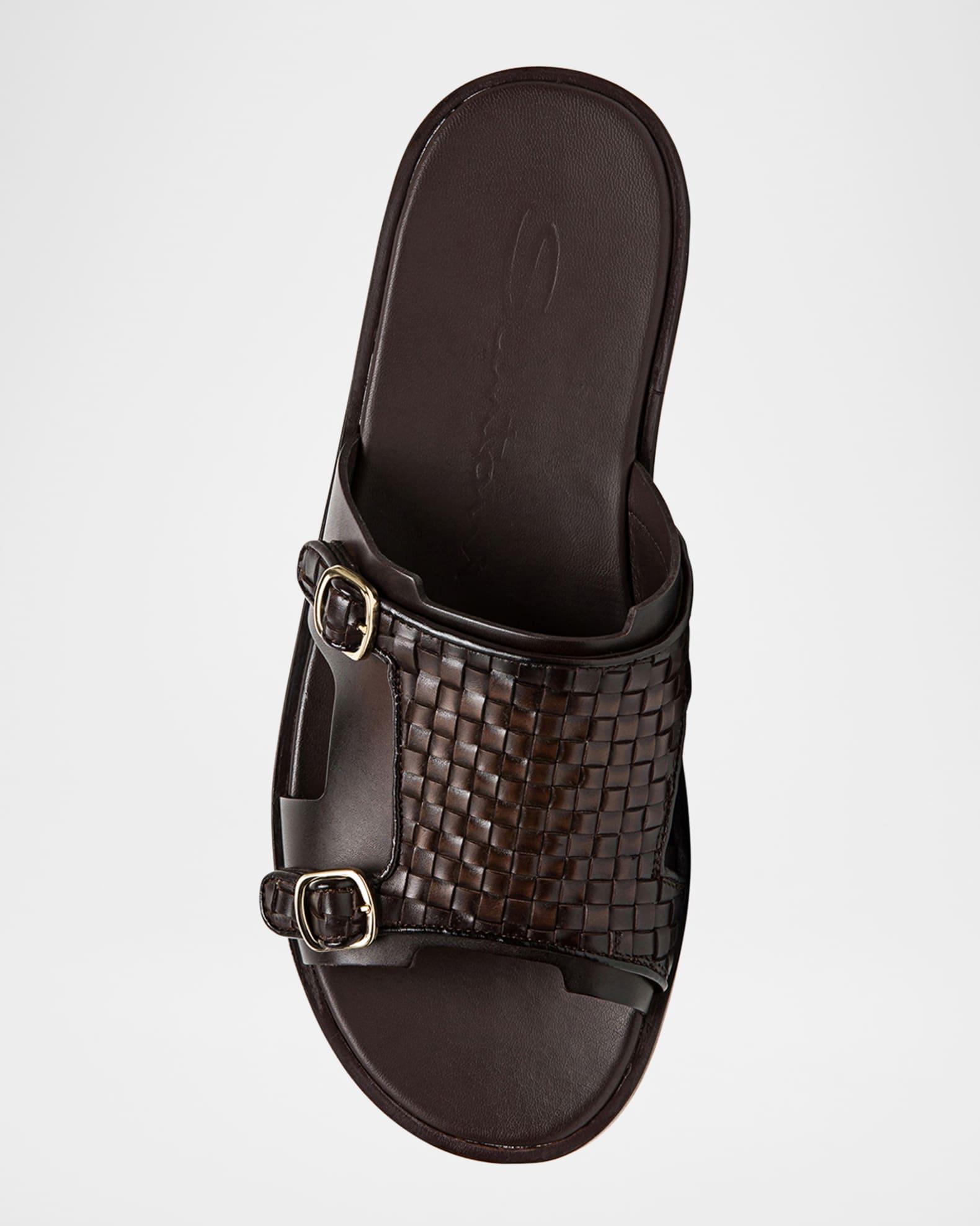 Men's Duo Woven Leather Double-Buckle Slide Sandals Product Image