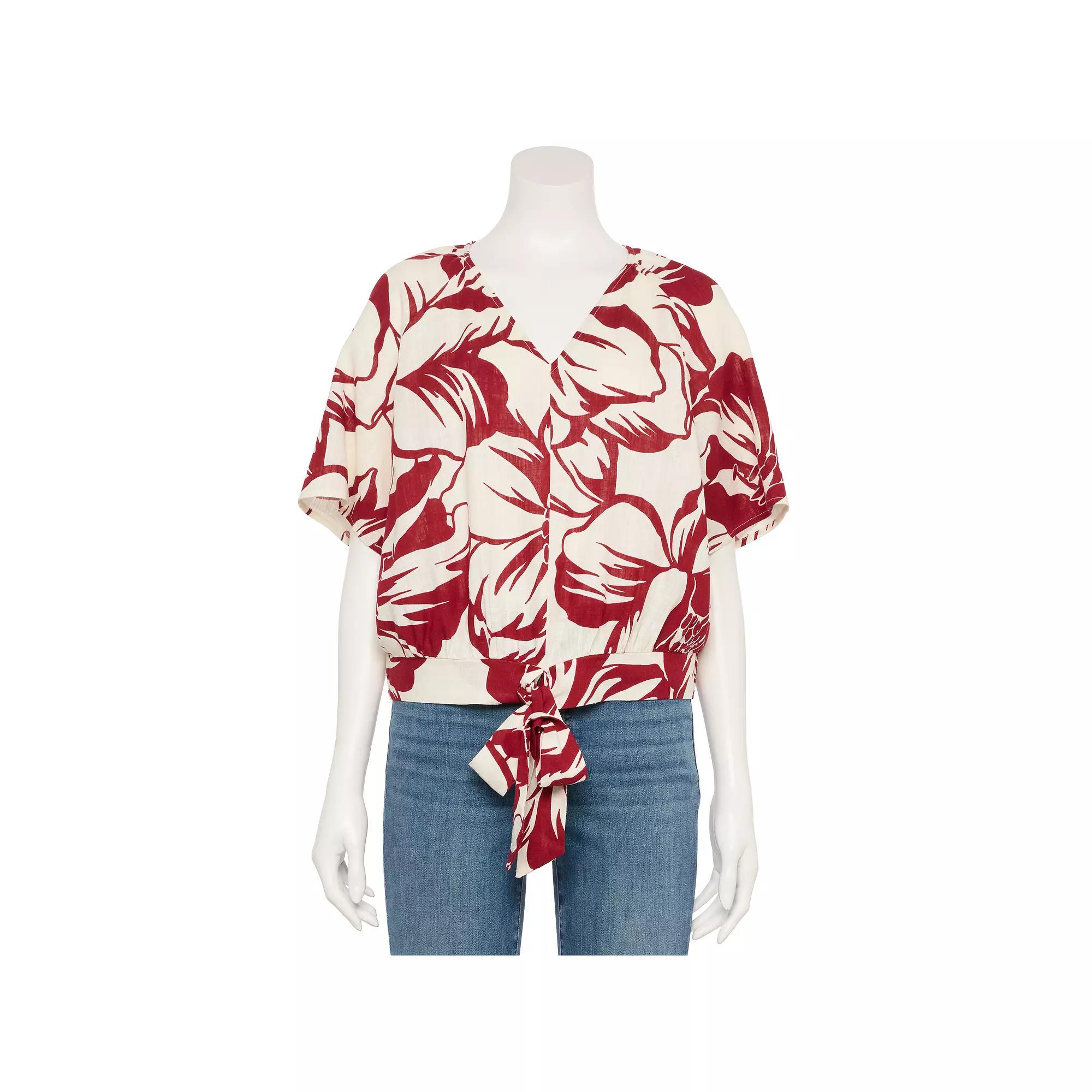 Women's Nine West Adaptive Tie-Front Top, Size: XXL, Red Mid  Flor Product Image