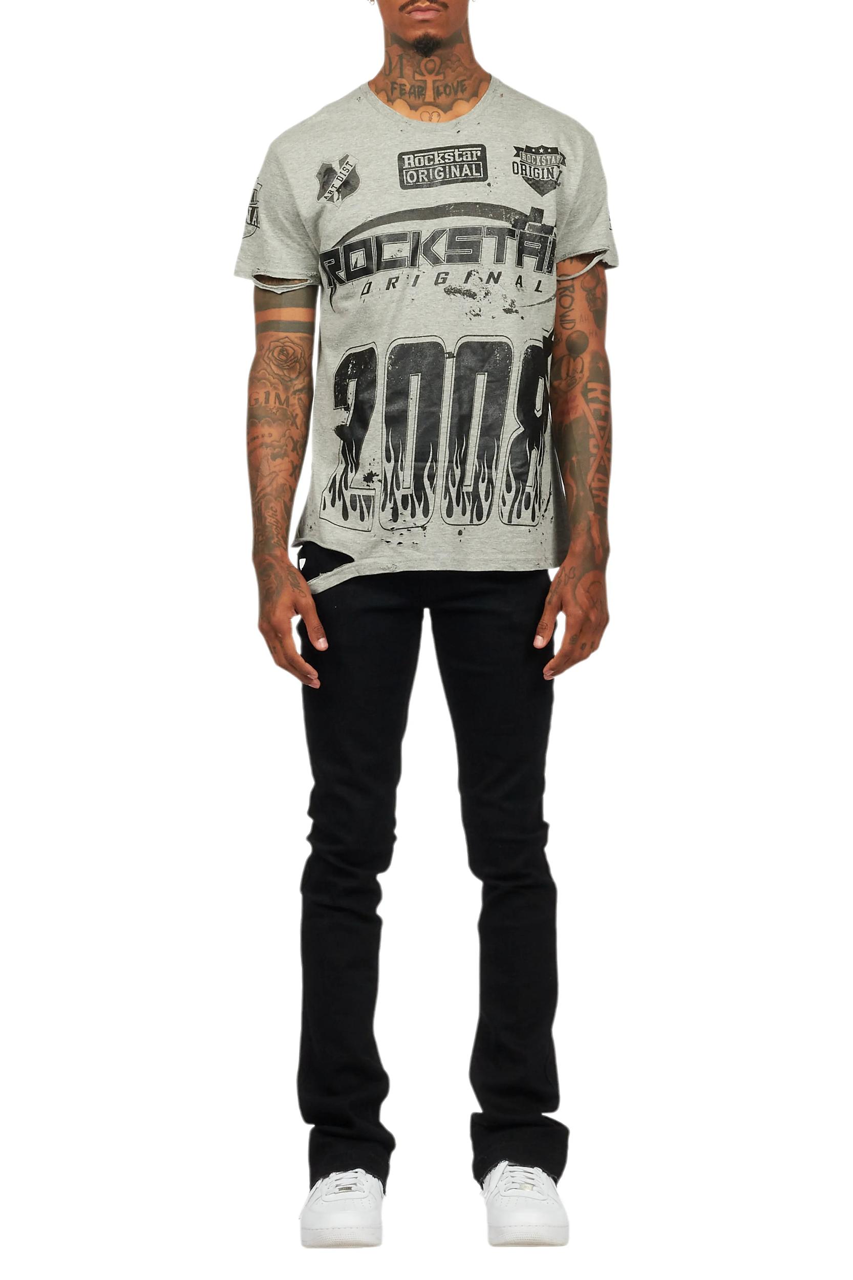 Amos Heather Grey Graphic T-Shirt Male Product Image
