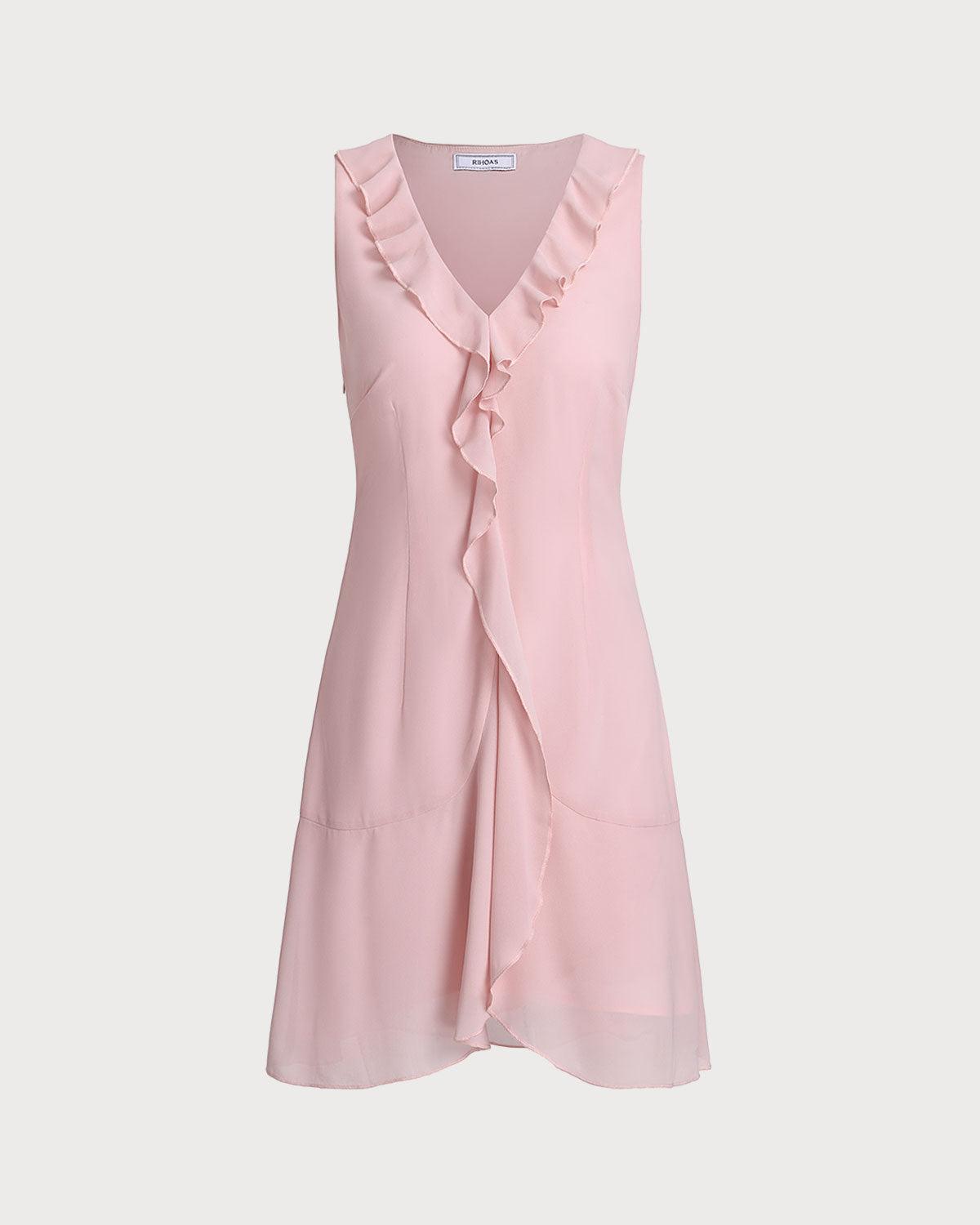 Pink Ruffle Sleeveless Mini Dress Product Image