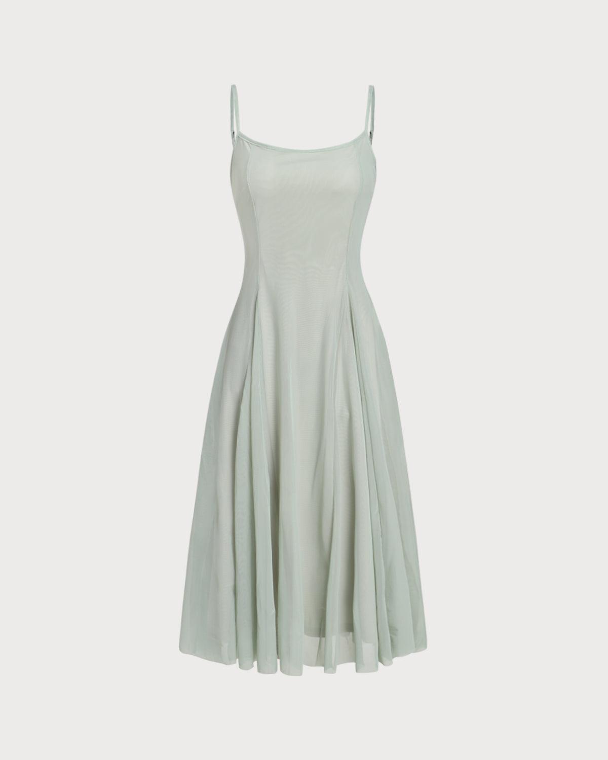 Green A-Line Slip Pleated Midi Dress Product Image