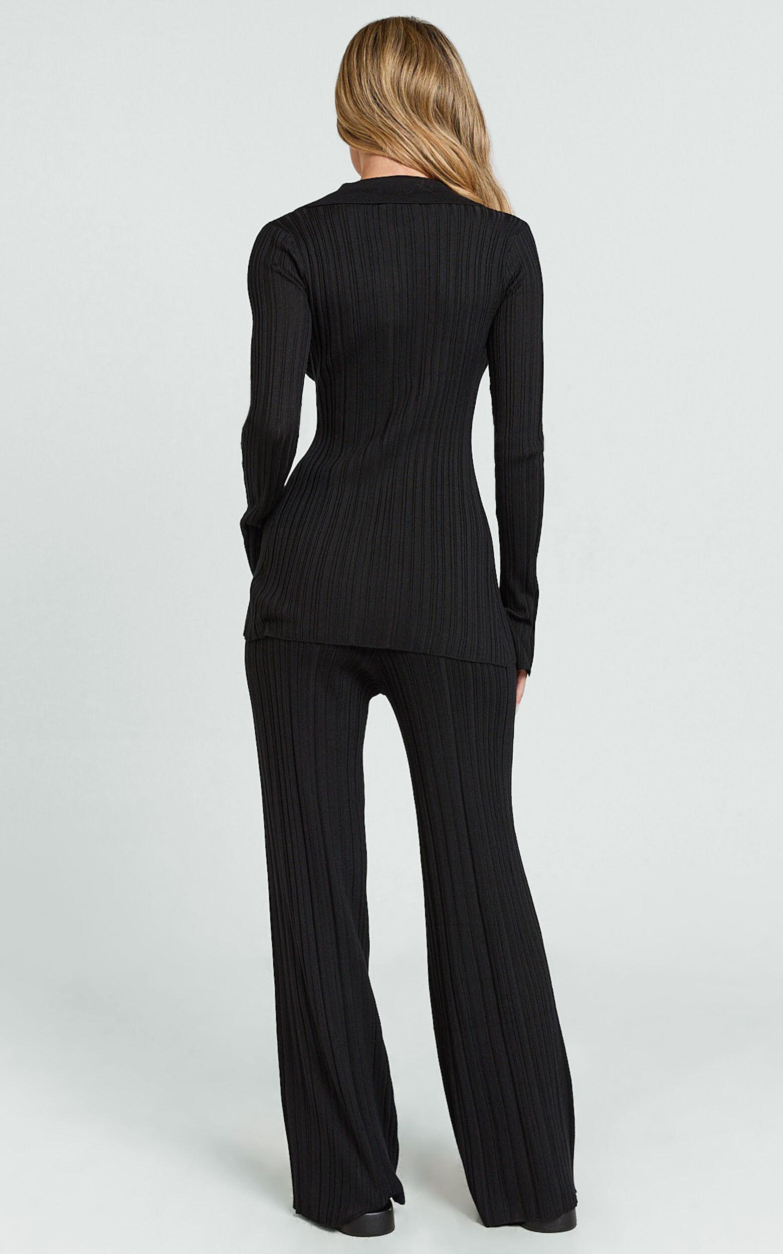 Kelsey Top - Button Through Long Sleeve Knitted Top in Black Product Image