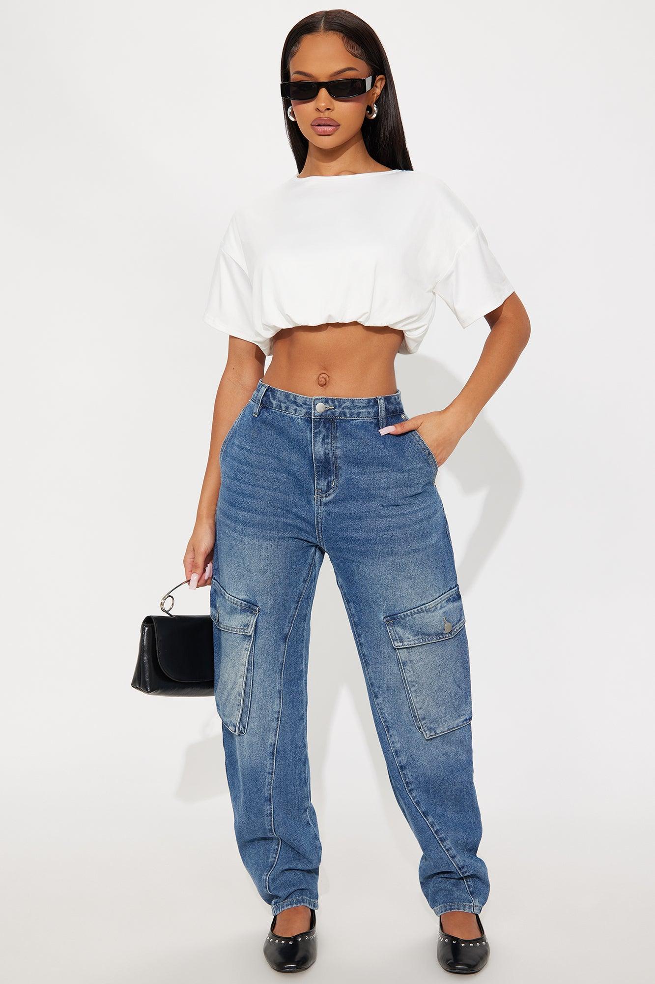 Making Moves Cargo Taper Leg Jeans - Dark Wash Female Product Image