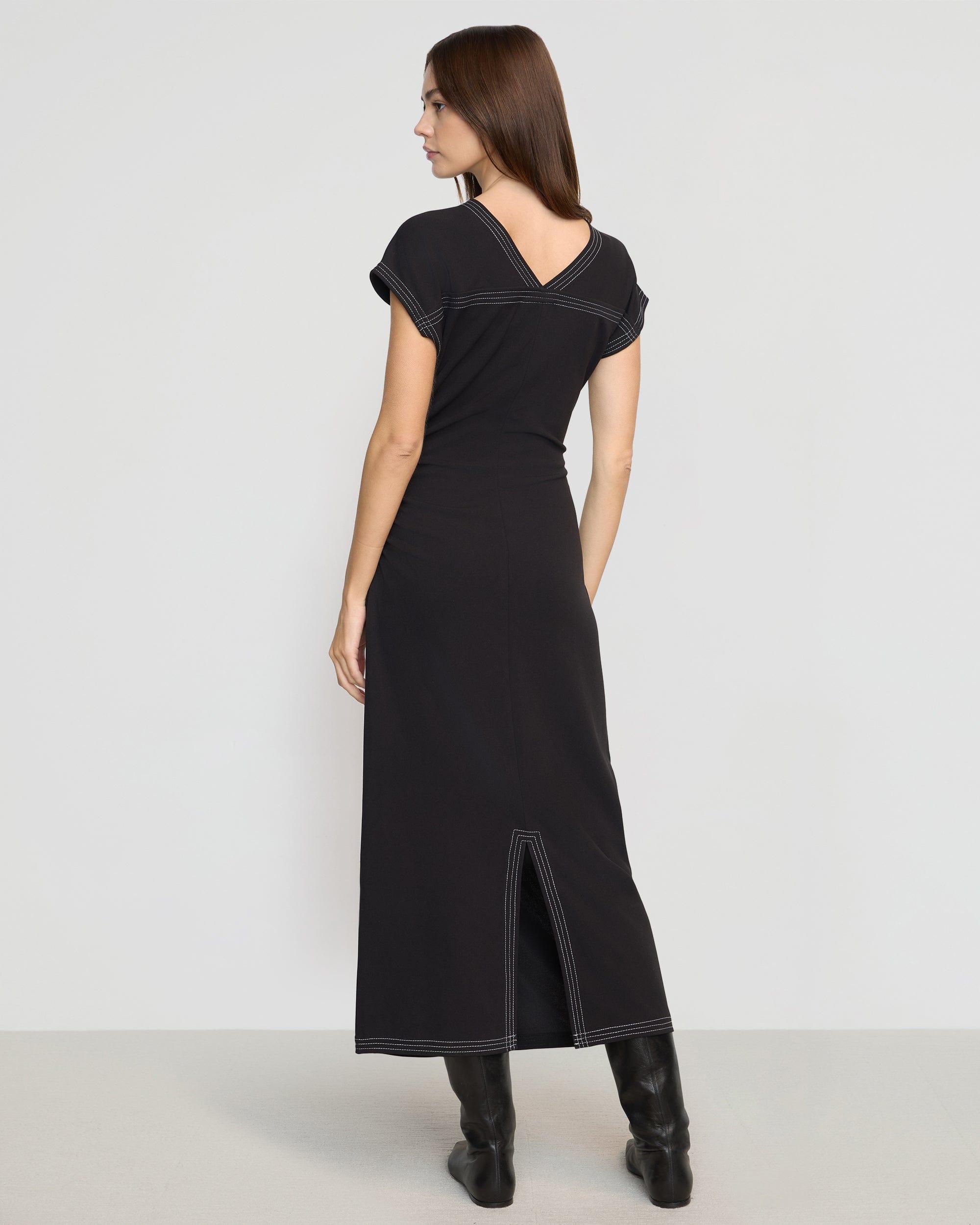 Vela Contrast-Stitch Ruched-Waist Dress Product Image