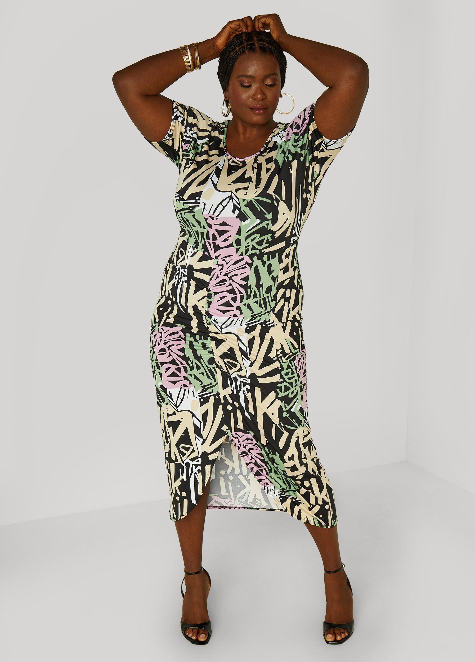 Plus Size Graffiti Print T Shirt Dress Ashley Stewart Product Image
