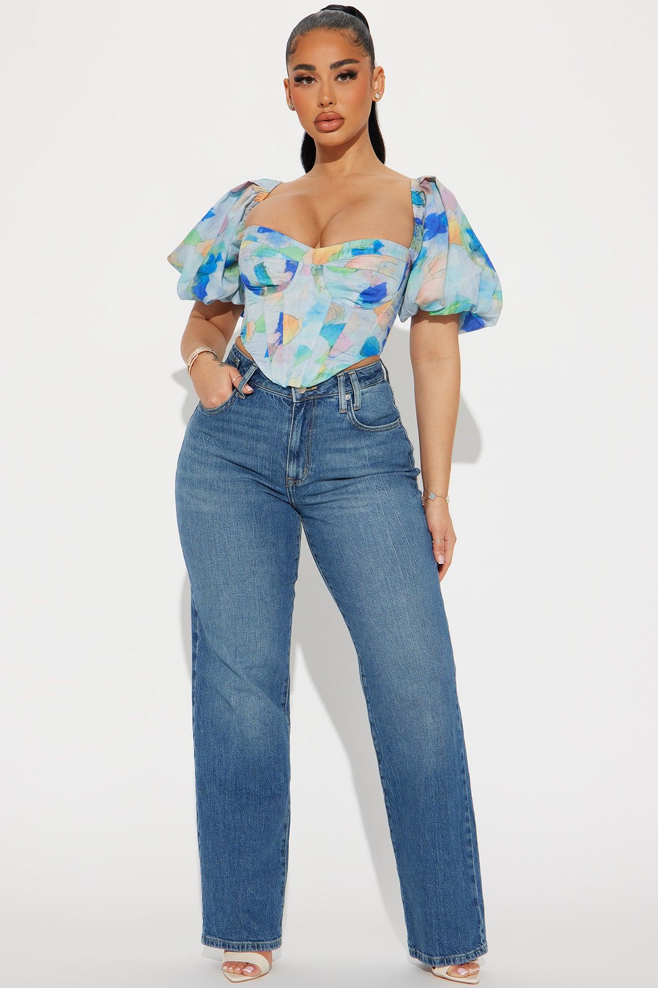 Watercolor Corset Top - Blue/combo Product Image