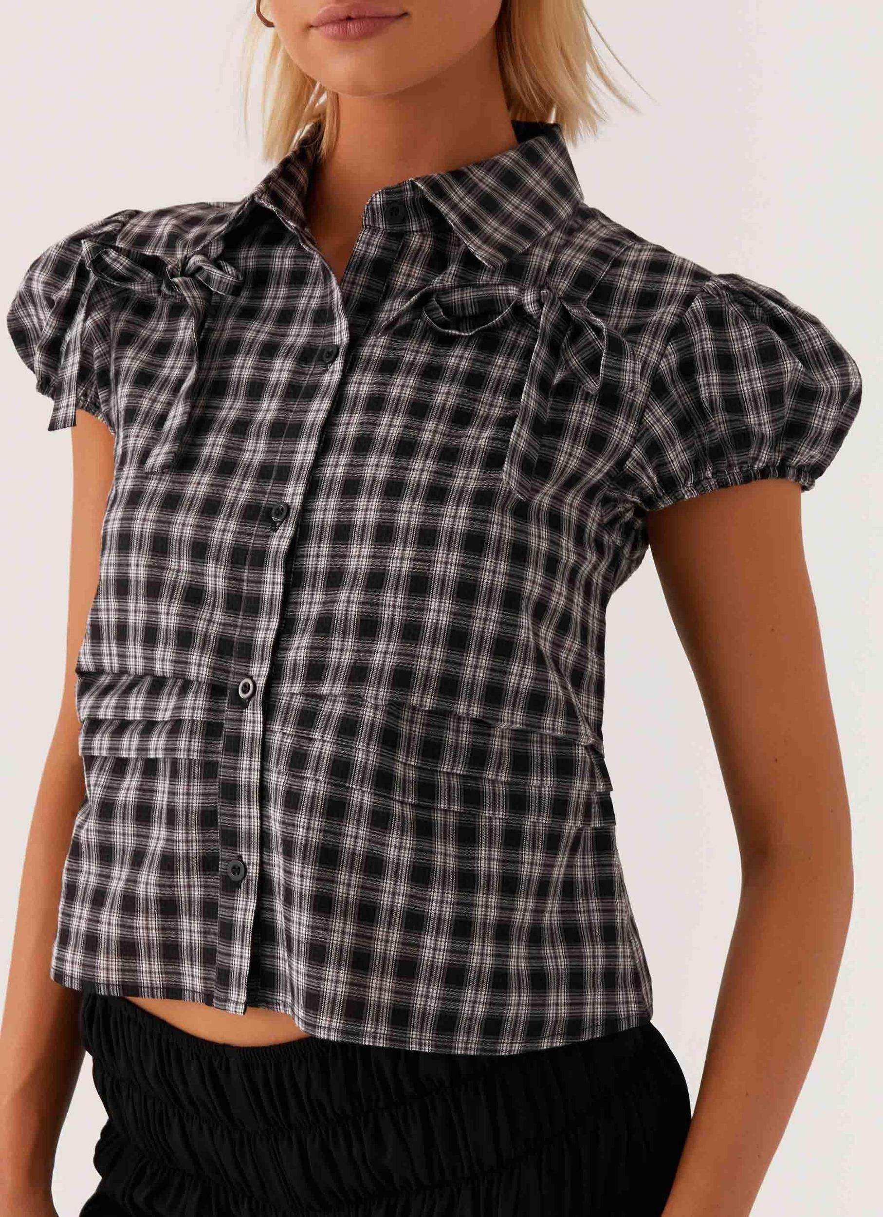 Lorraine Puff Sleeve Top - Black White Check Product Image