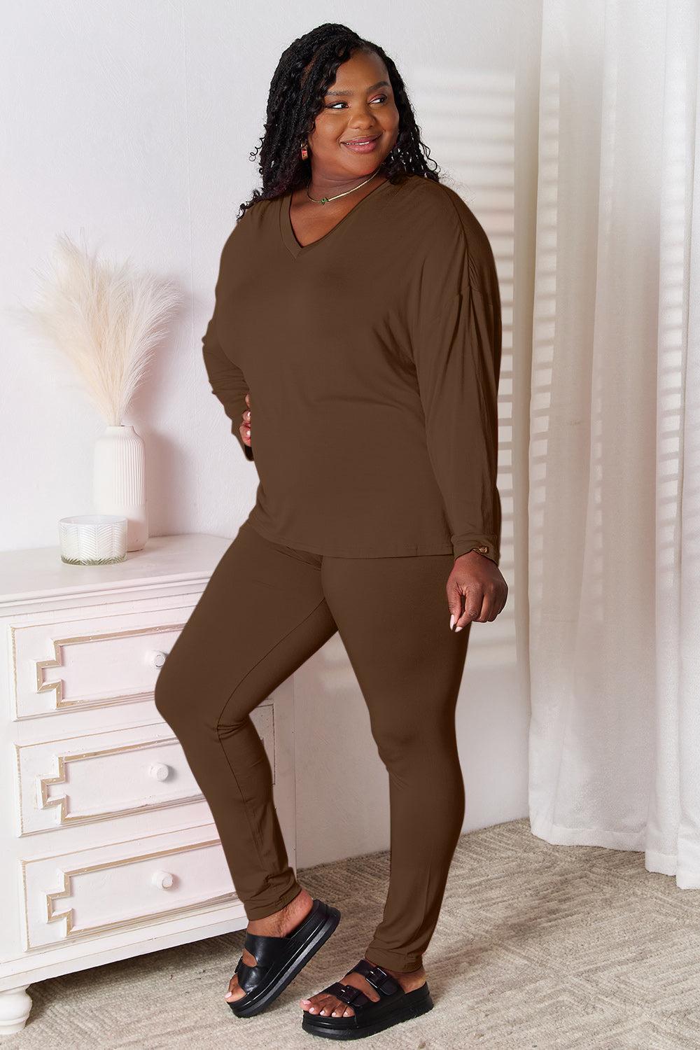 Basic Bae Full Size V-Neck Soft Rayon Long Sleeve Top and Pants Lounge Set Product Image