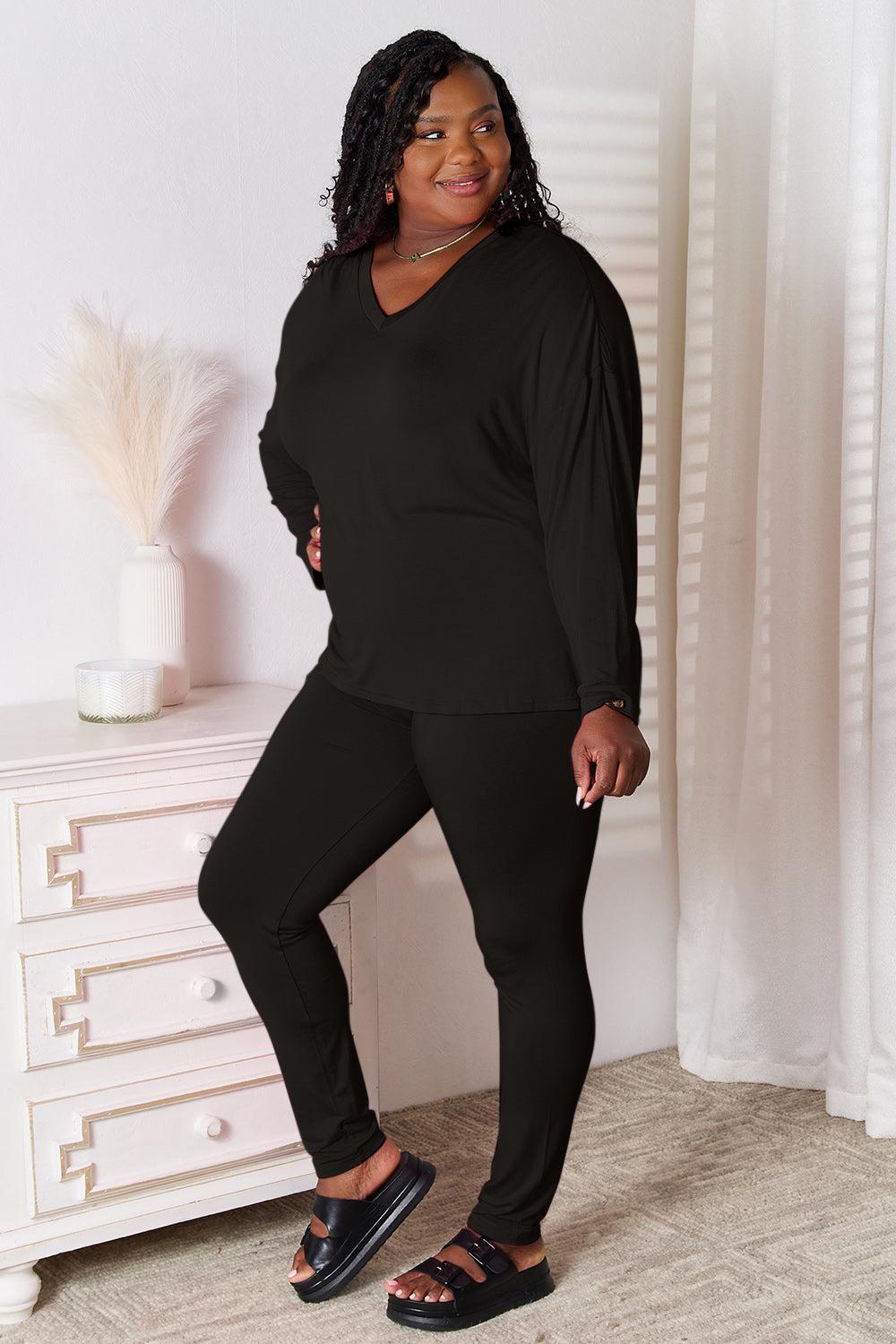 Basic Bae Full Size V-Neck Soft Rayon Long Sleeve Top and Pants Lounge Set Product Image