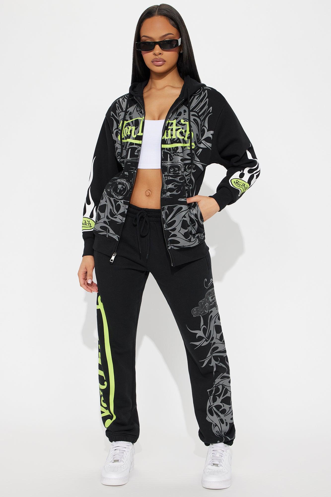 Von Dutch Car Show Zip Front Hoodie - Black/Green Product Image