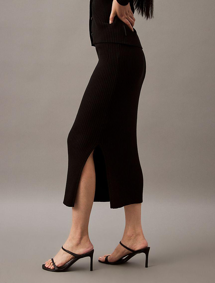 Smooth Cotton Rib Midi Sweater Skirt Product Image