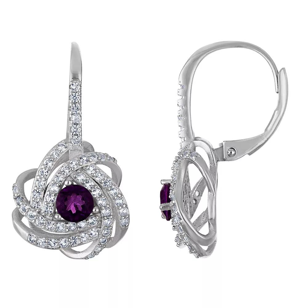 Designs by Gioelli Sterling Silver Gemstone Love Knot Leverback Earrings, Women's, London Blue Topaz Product Image