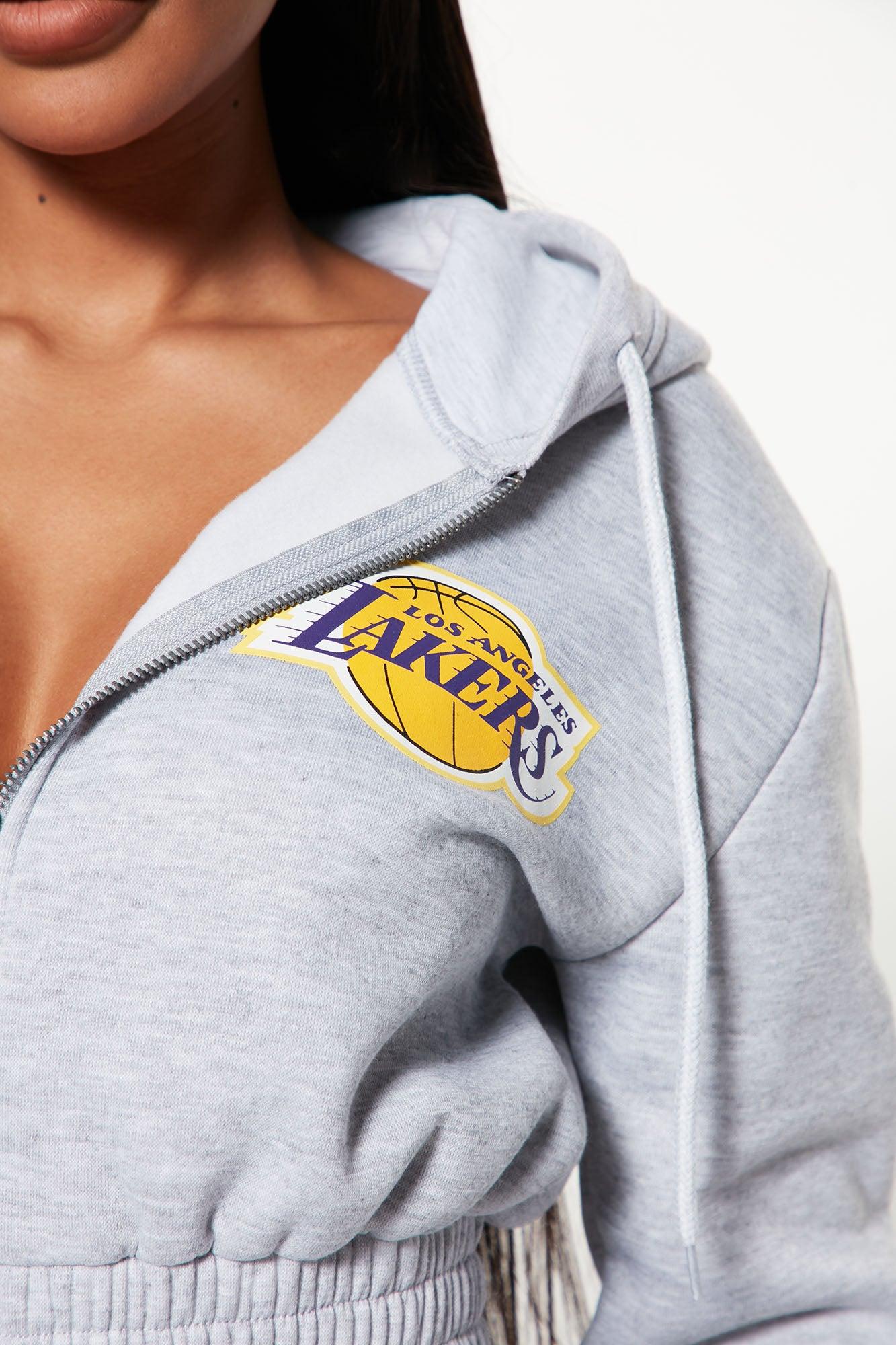 Lakers Cropped Zip Hoodie - Heather Grey Female Product Image