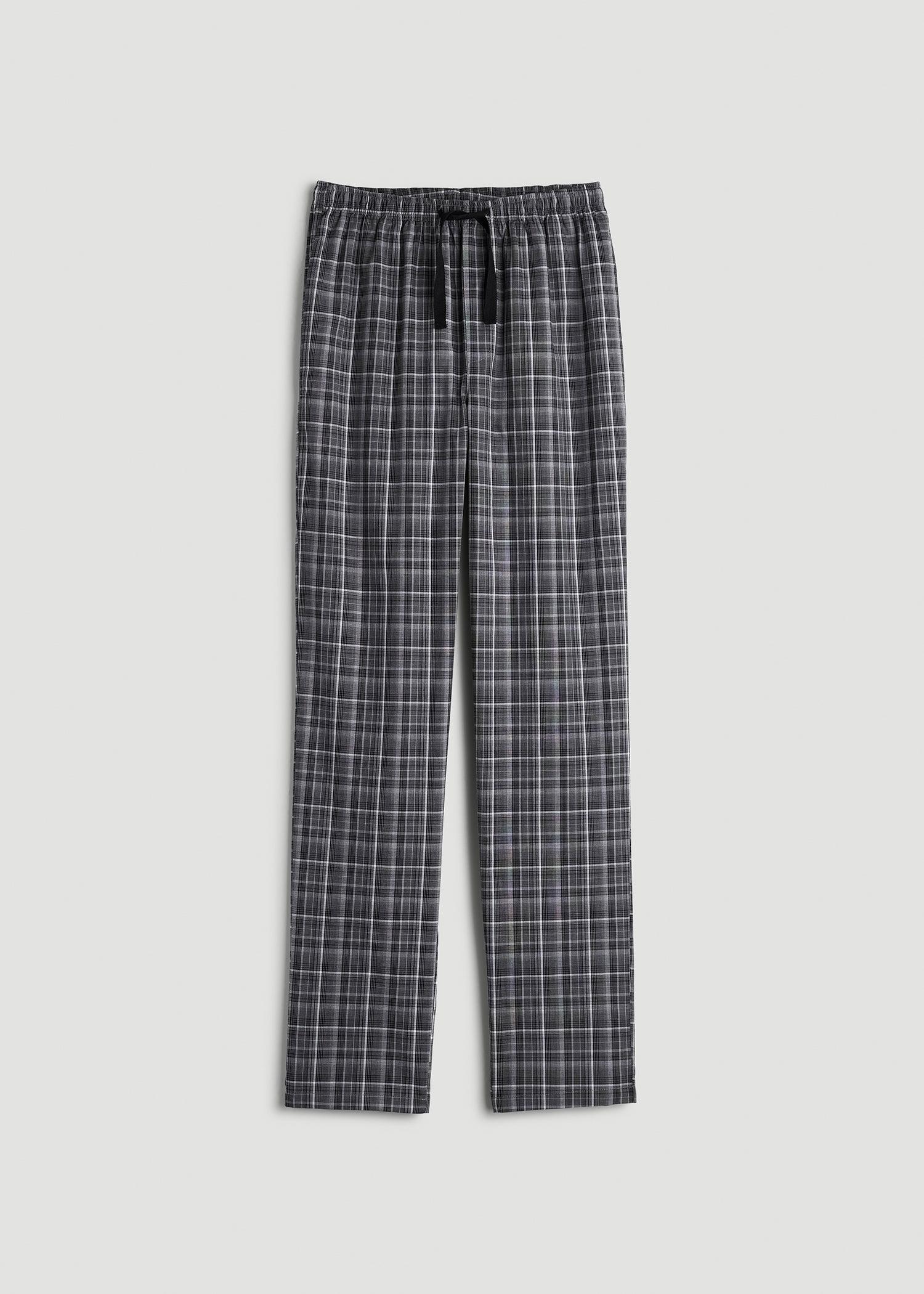 Woven Pajama Pants for Tall Men in Black & Grey Plaid Male Product Image