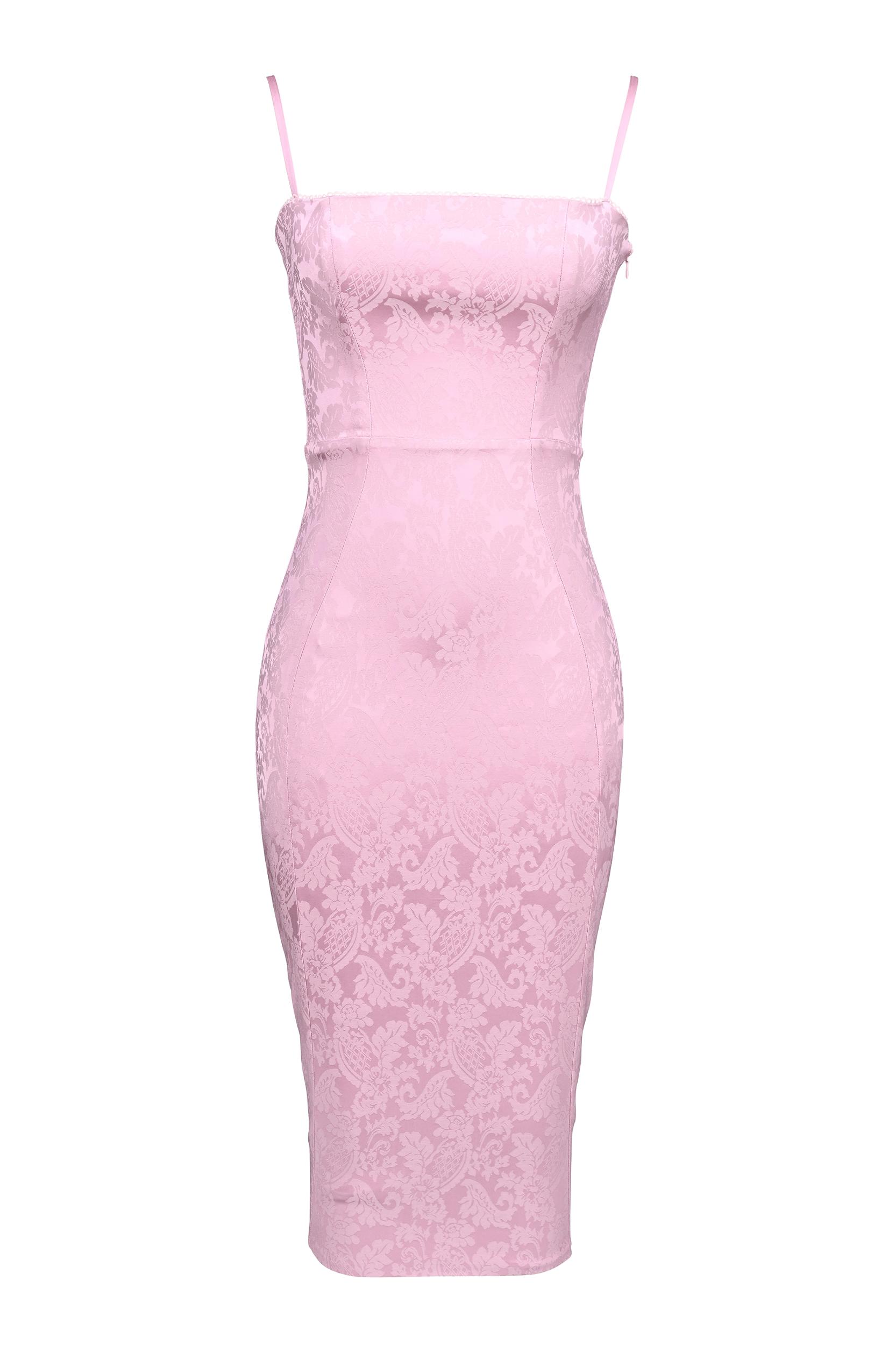 Ophelle  pink jacquard lace up bodycon midi dress - sale Product Image
