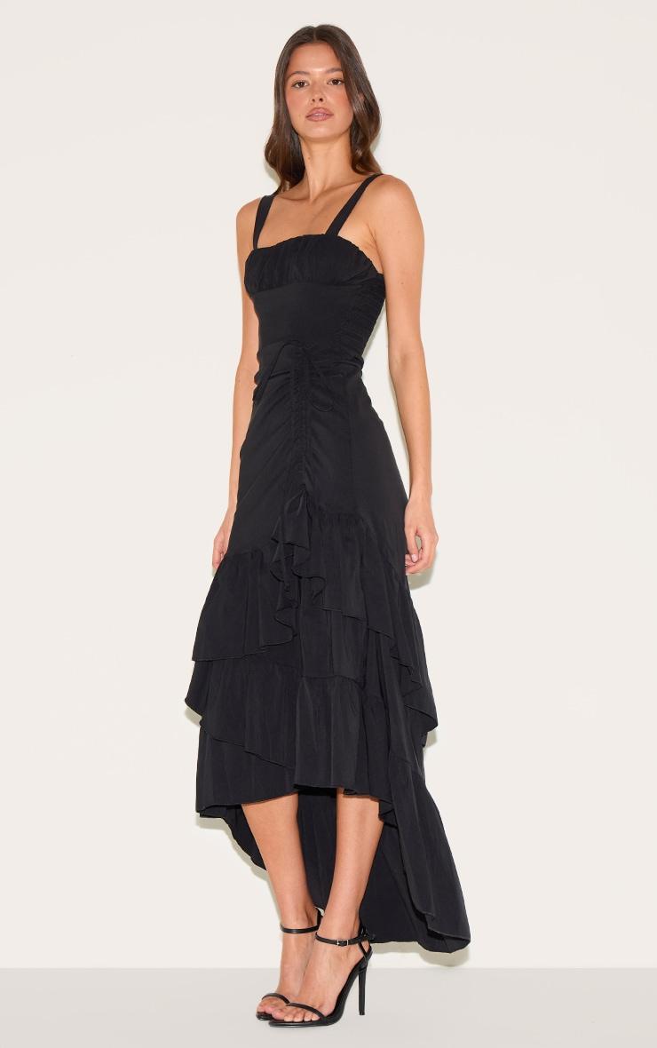 Black Strappy Ruched Detail Maxi Dress Product Image