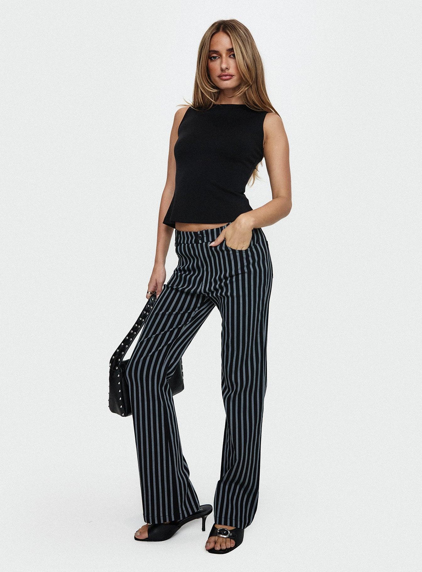 Allude Low Waist Pinstripe Pant Black Product Image