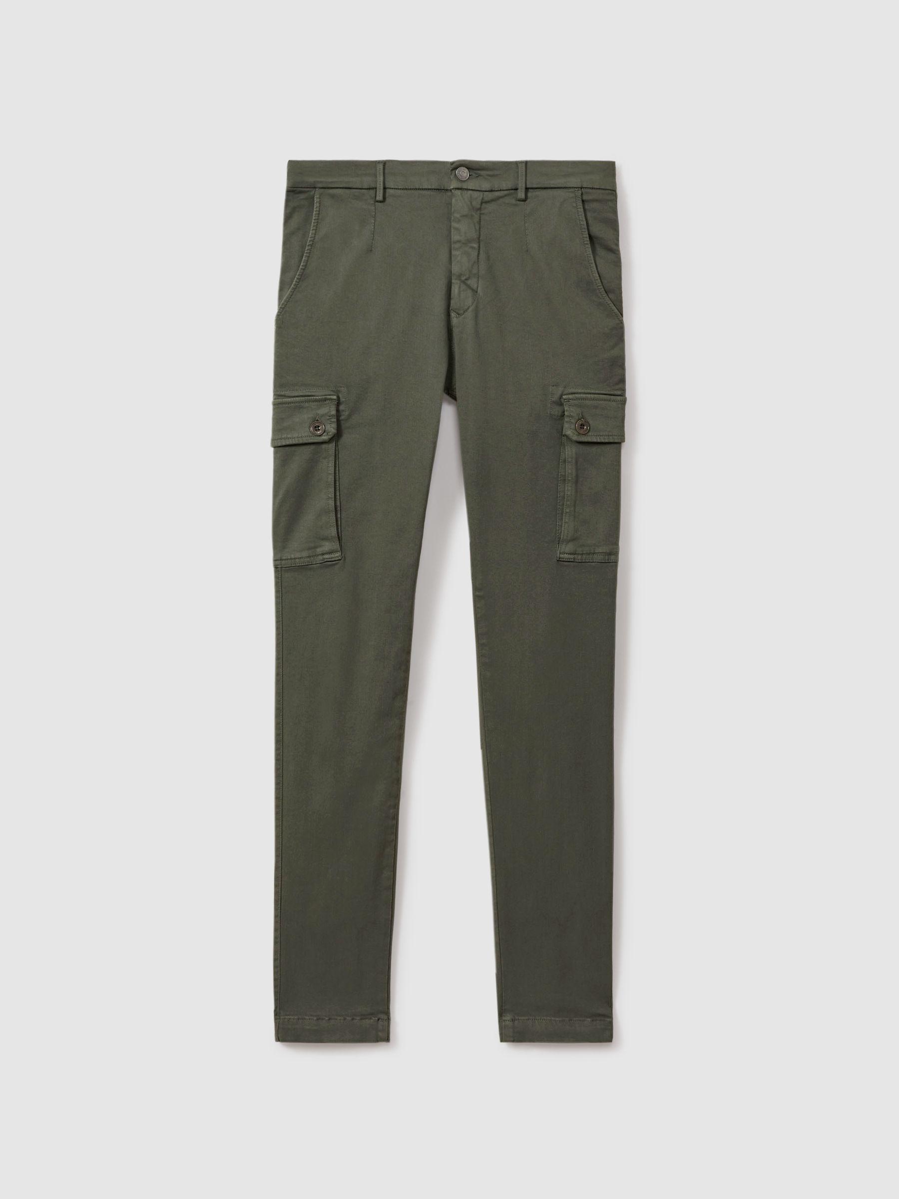 Slim Fit Cargo Trousers in Military Green Product Image