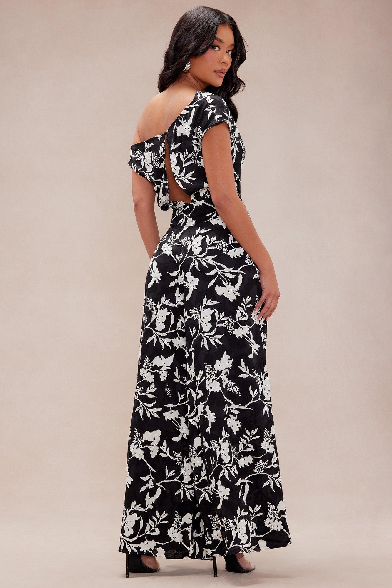 Clarissa Satin Wide Leg Jumpsuit - Black/combo Product Image