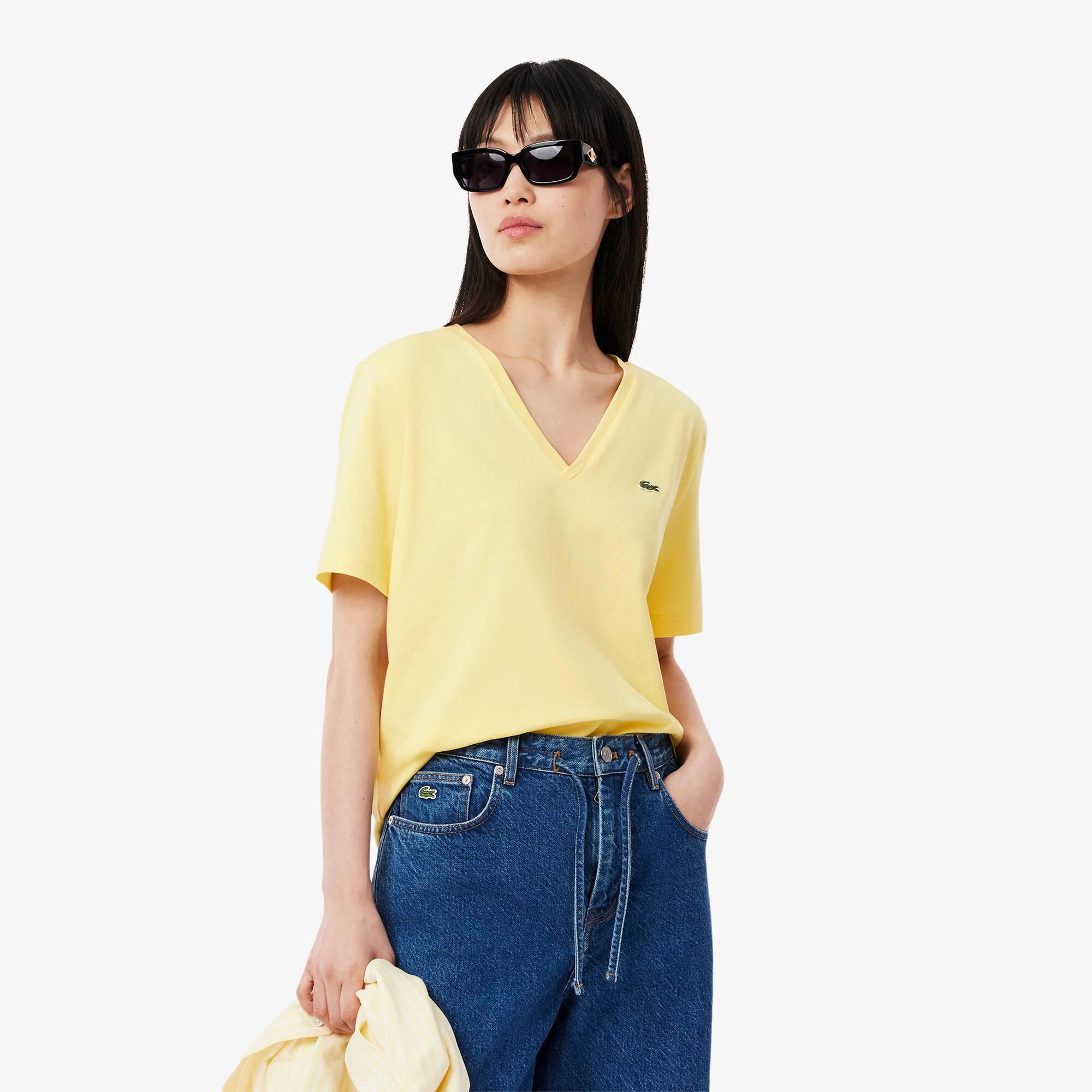 Relaxed Fit Soft Cotton V Neck T-shirt Product Image