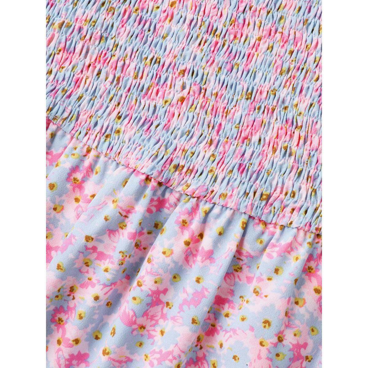 Plus Size Floral Print Shirred Pockets Midi Dress Blush Women Square Neck Short sleeve Curvy BloomChic 12/L Product Image