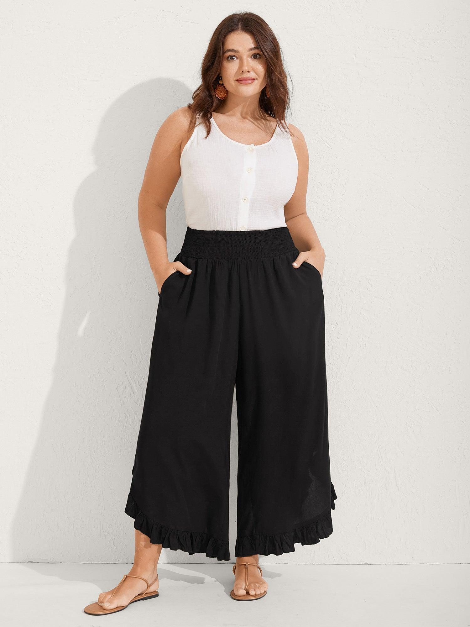 Ruffled Curvy Hem Wide-Leg Pants Female Product Image