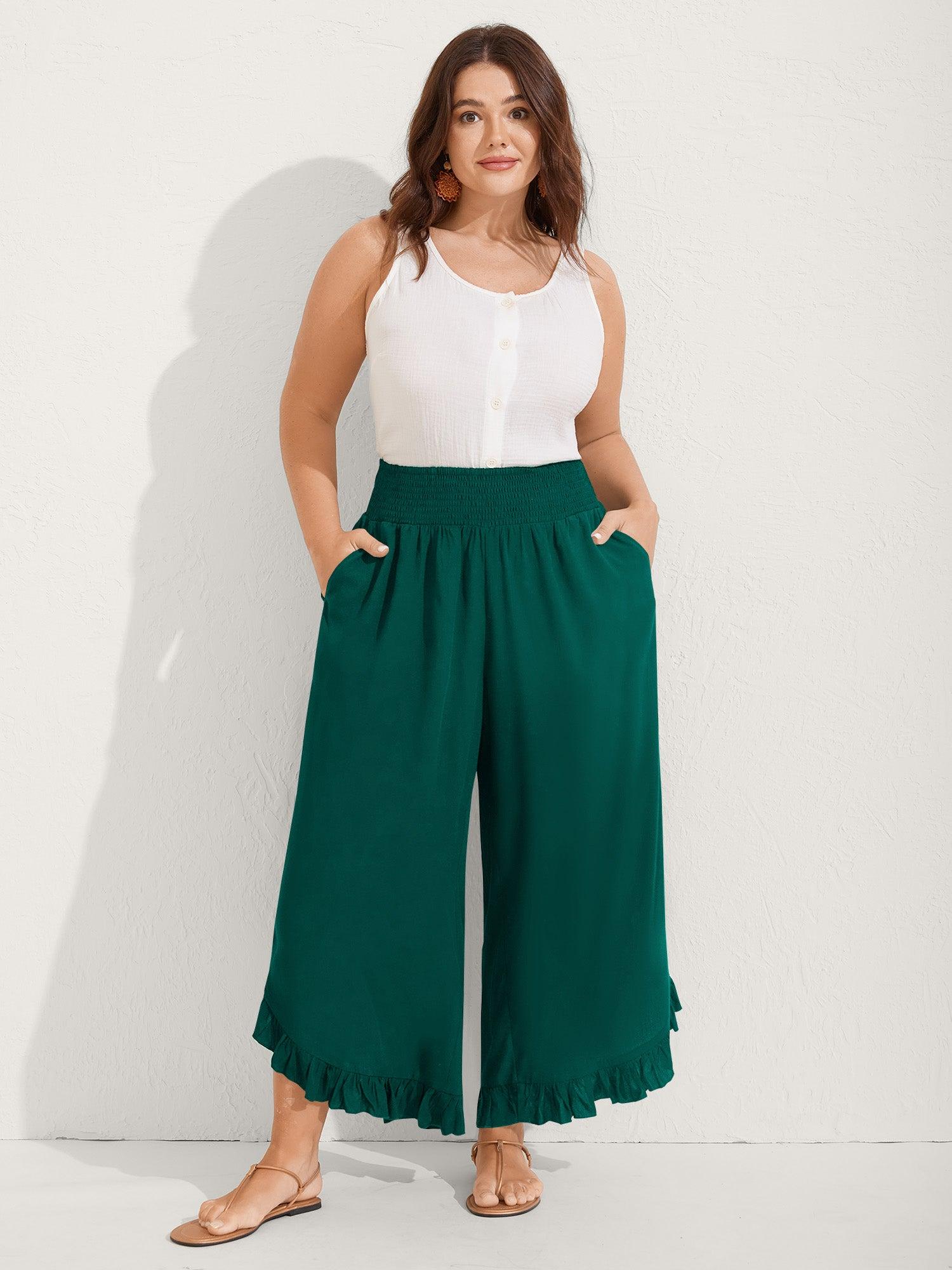Ruffled Curvy Hem Wide-Leg Pants Female Product Image