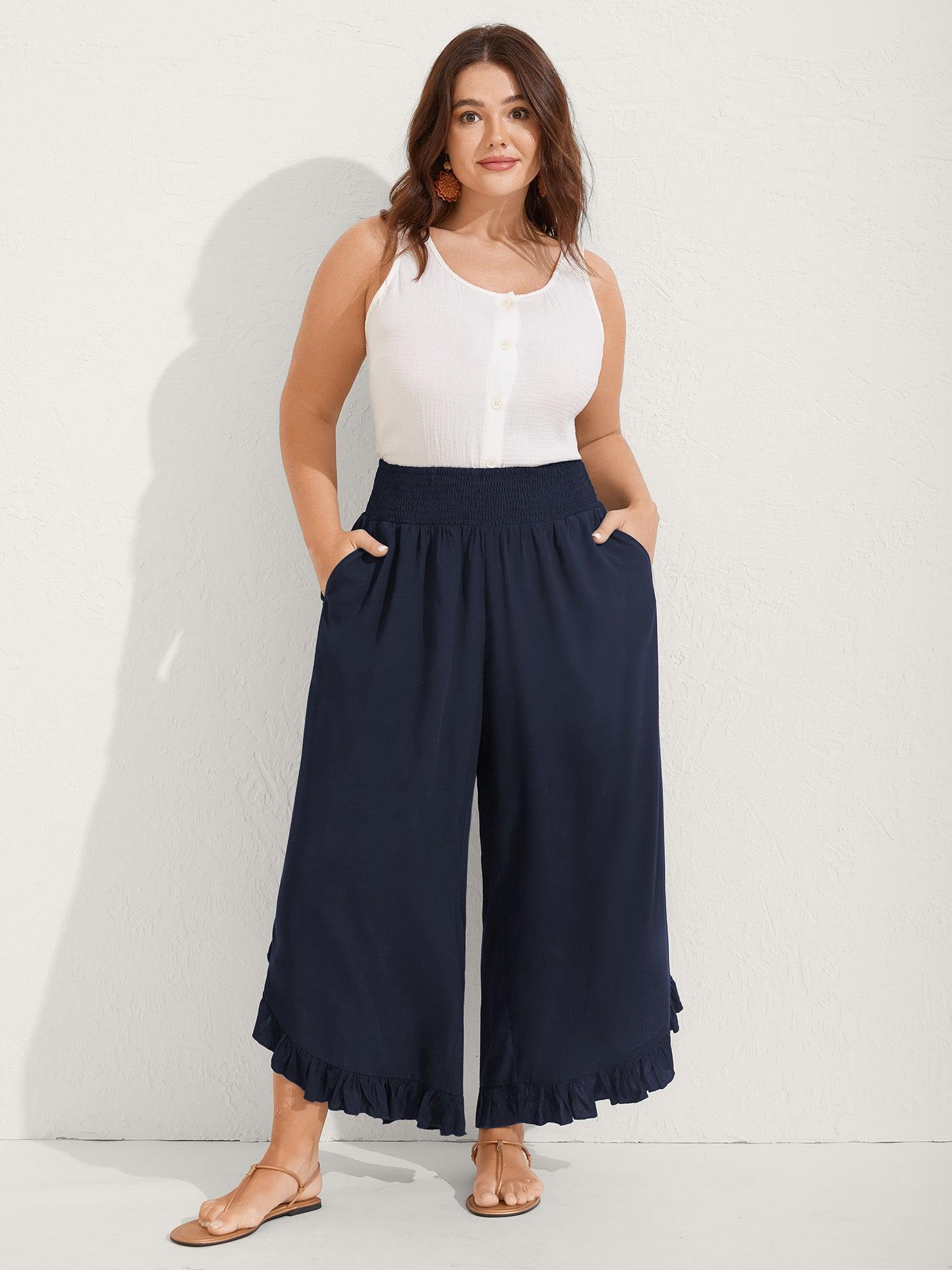 Ruffled Curvy Hem Wide-Leg Pants Female Product Image
