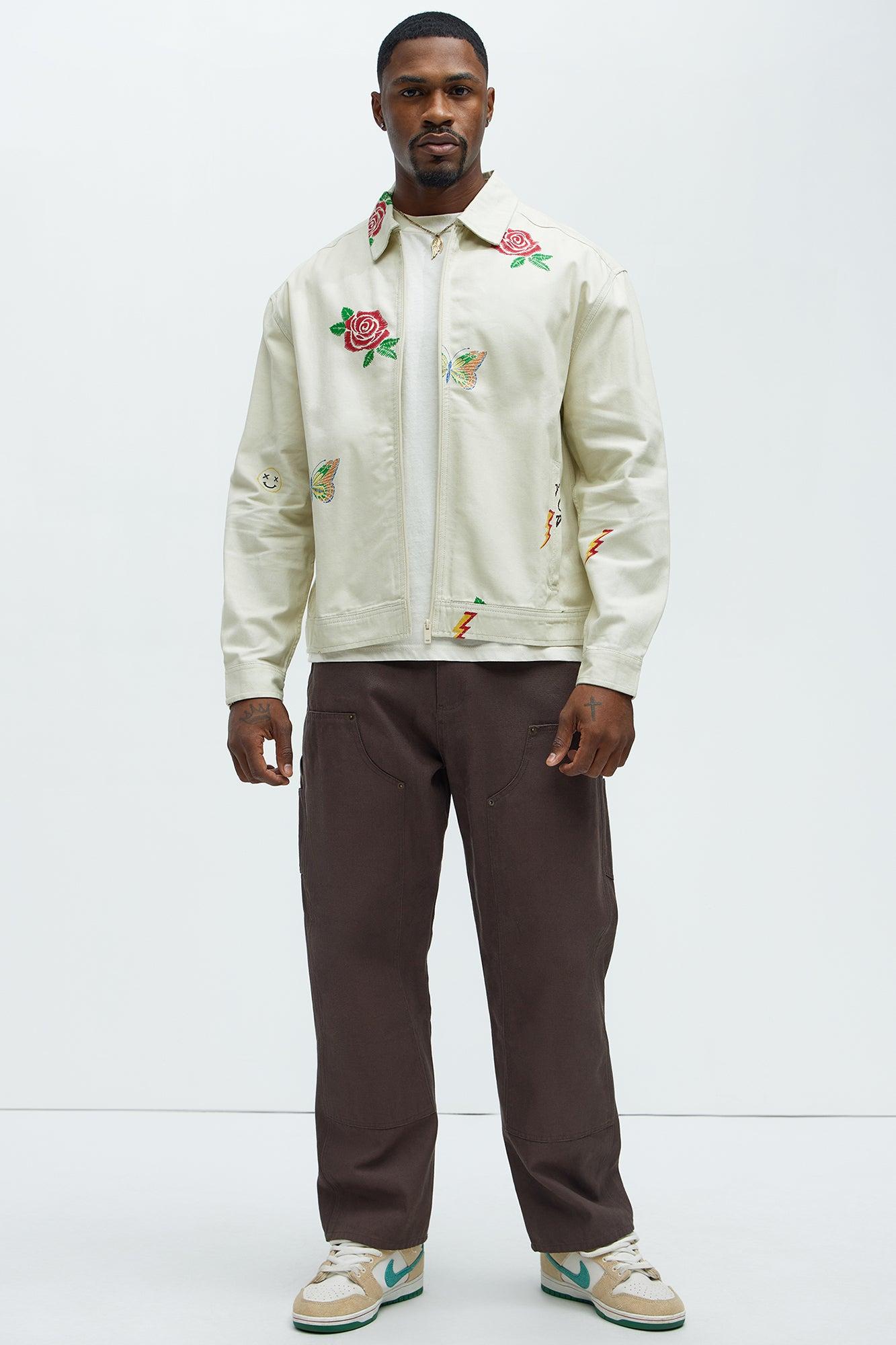 Patchwork Style Trucker Jacket - White/combo Product Image