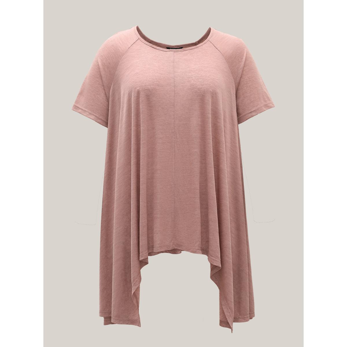 Plus Size Handkerchief Hem Plain Oversized T-Shirt Crepe Women Asymmetrical Boat Neck Loose Everyday-Casual T-shirts BloomChic 18-20/2X Product Image