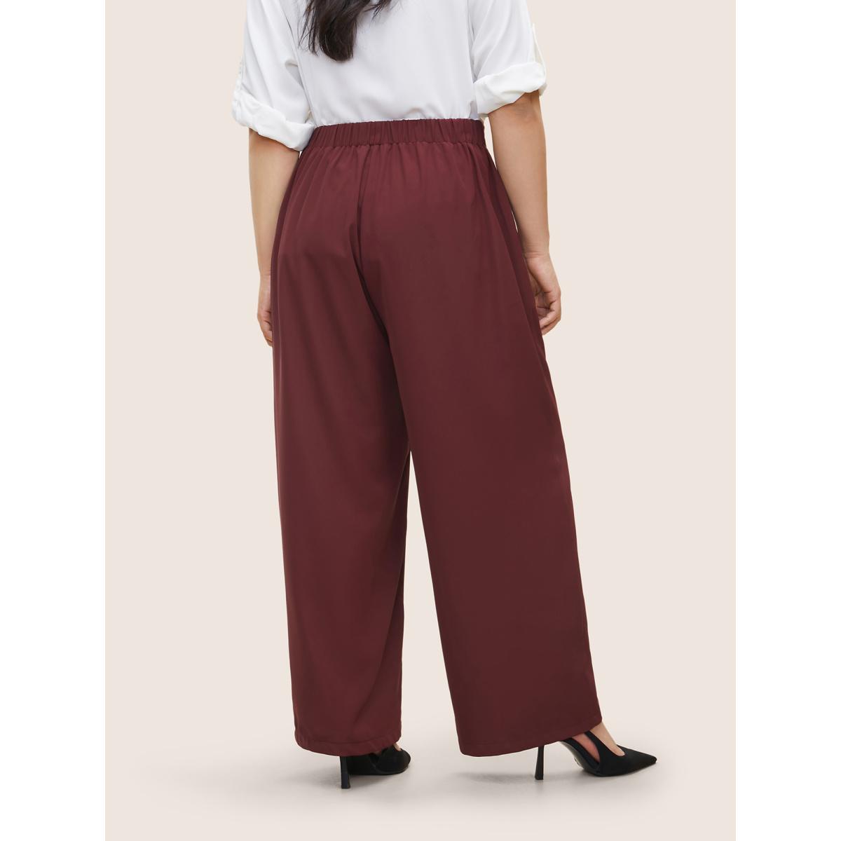 Plus Size Vintage Heather Elastic Waist Wide Leg Pants Women Black Casual Wide Leg High Rise Dailywear Pants BloomChic 30/6X Product Image