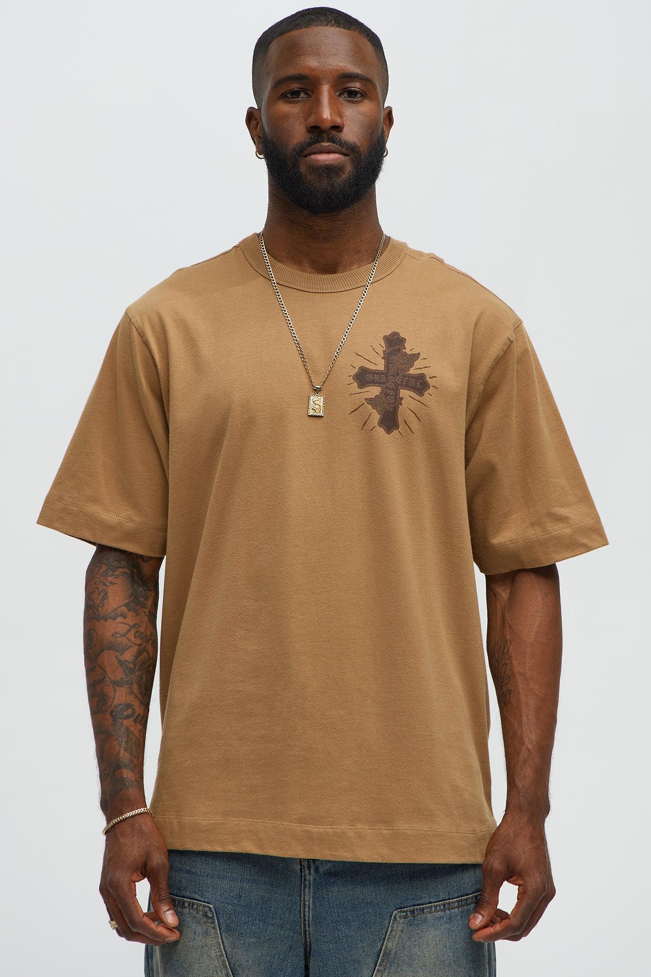 Blessed Cross Oversized Short Sleeve Tee - LightBrown Male Product Image