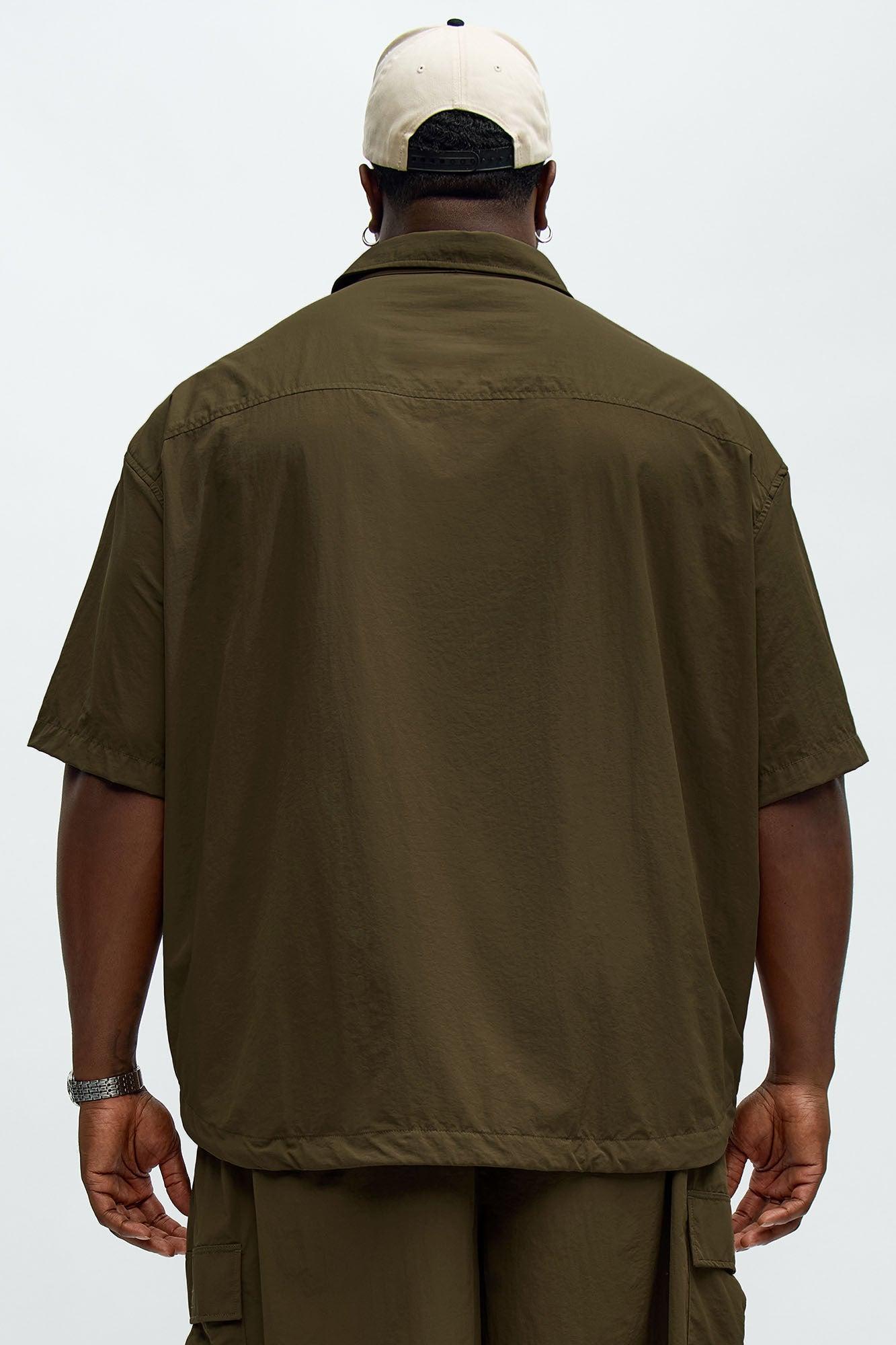 Oversized Philip Nylon Button Up Shirt - Olive Male Product Image