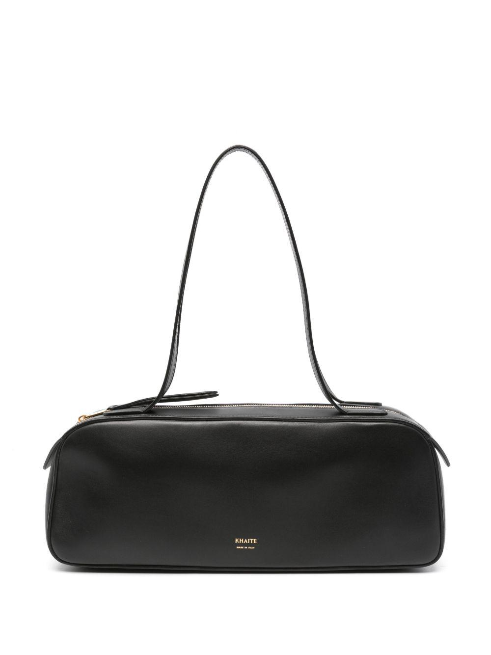 KHAITE Simona Crackle Patent Leather Shoulder Bag In Black Product Image
