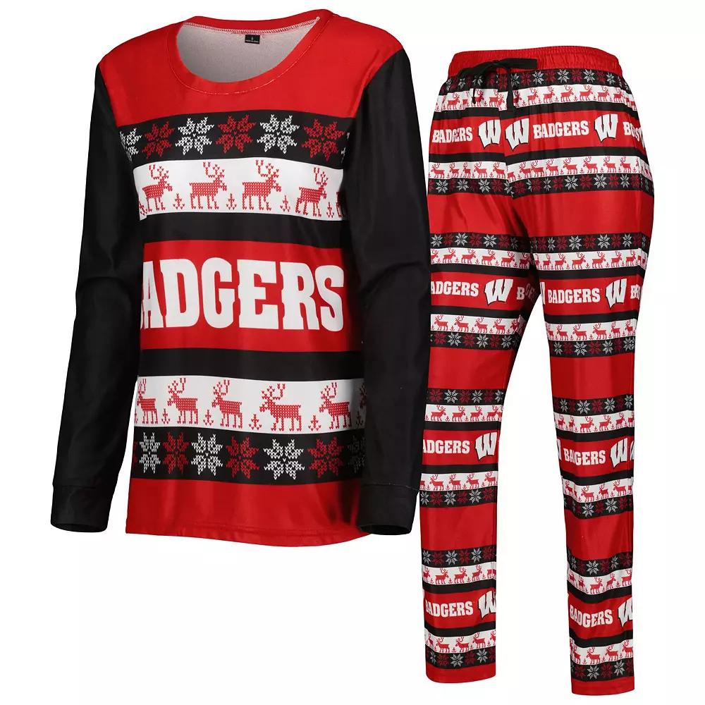 Women's FOCO Red Wisconsin Badgers Ugly Long Sleeve T-Shirt & Pajama Pants Sleep Set,  Product Image