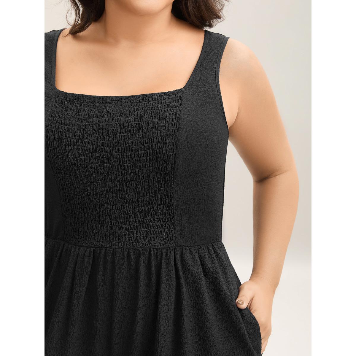 Plus Size Midnight Shirred Pockets Wide-Leg Plain Jumpsuit Women Leisure Sleeveless Non Vacation Loose Jumpsuits BloomChic 22-24/3X Product Image