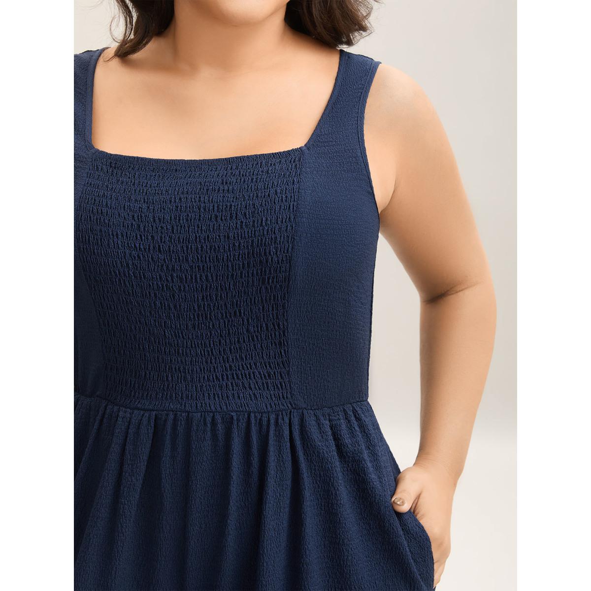 Plus Size Midnight Shirred Pockets Wide-Leg Plain Jumpsuit Women Leisure Sleeveless Non Vacation Loose Jumpsuits BloomChic 22-24/3X Product Image