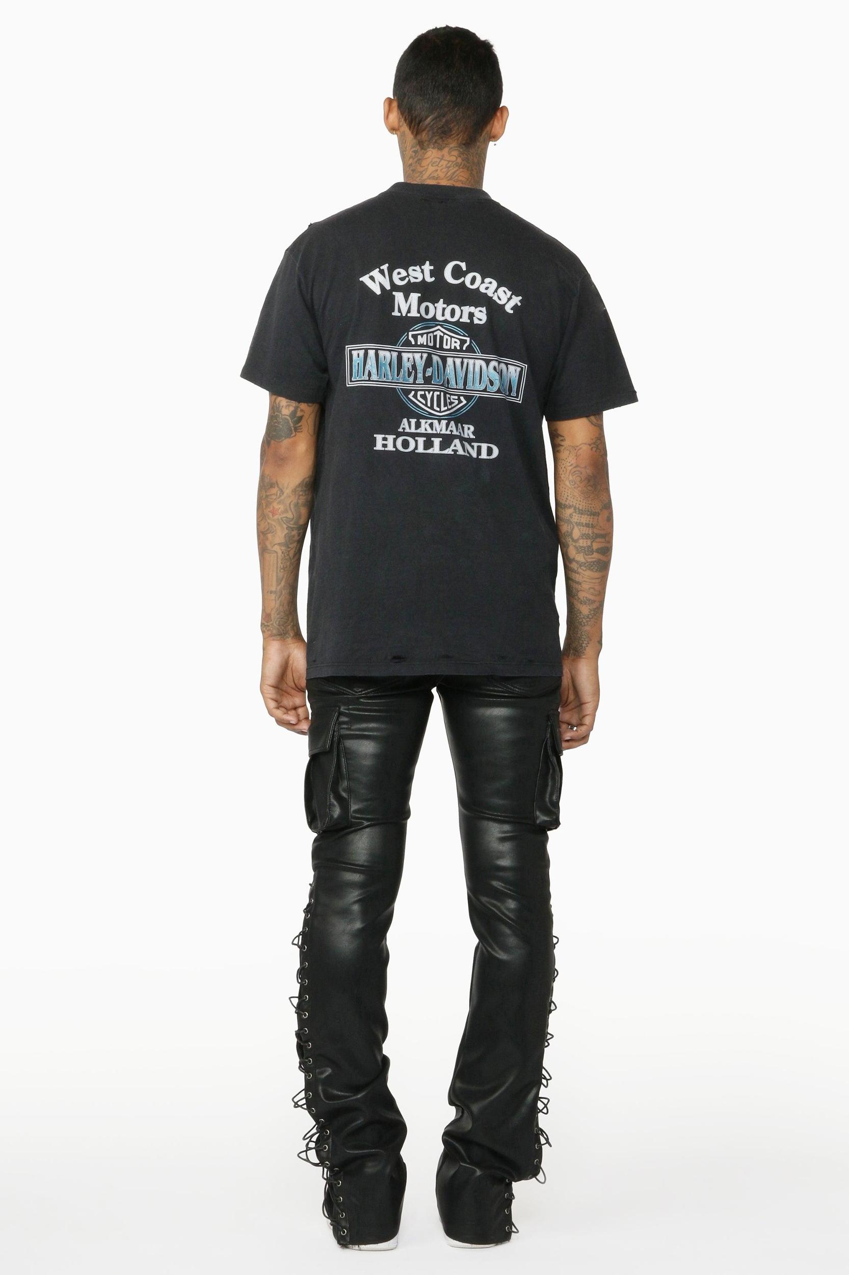 Honor Black Faux Leather Stacked Flare Jean Male Product Image