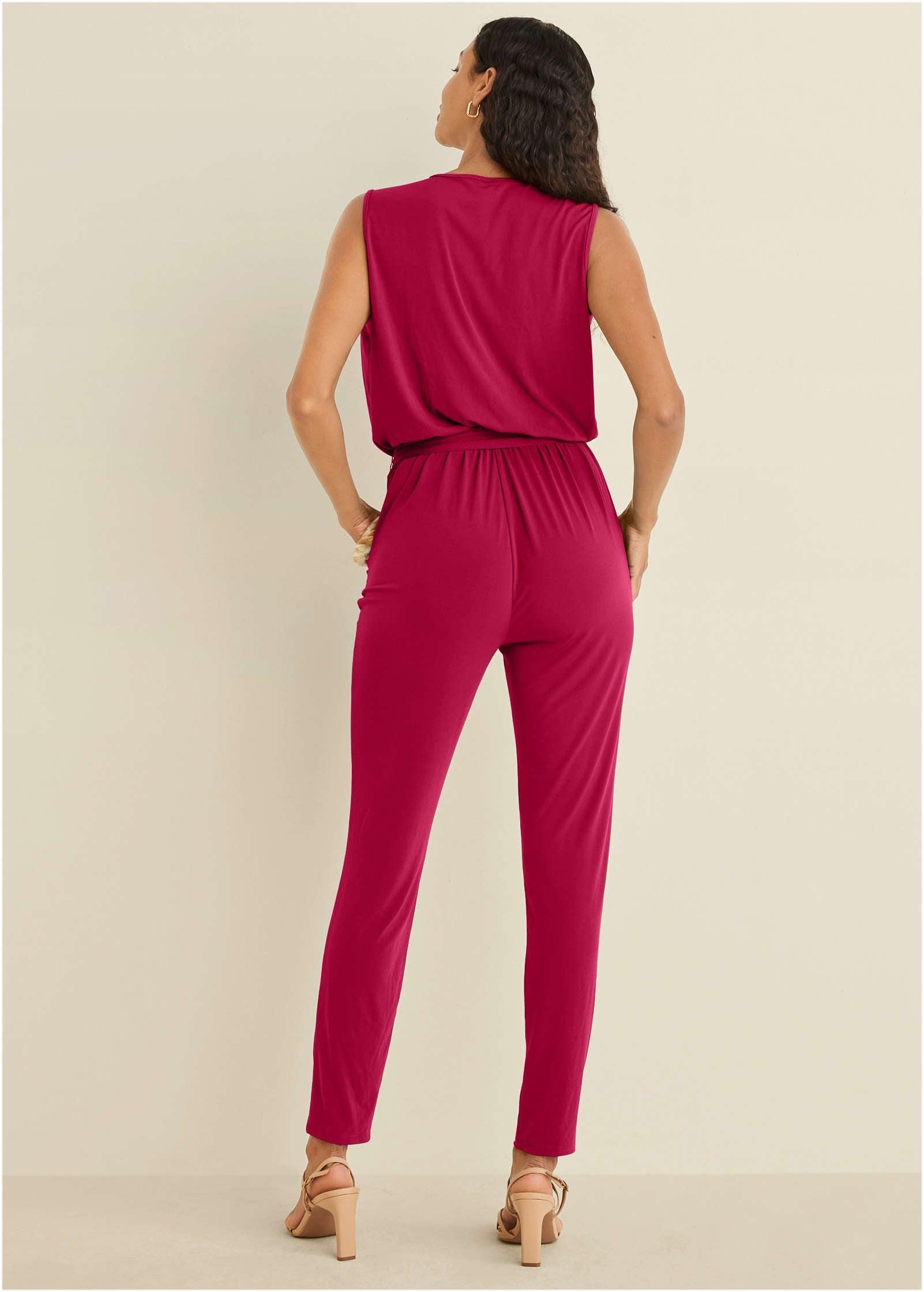 Wrap Tie Jumpsuit - Red Product Image