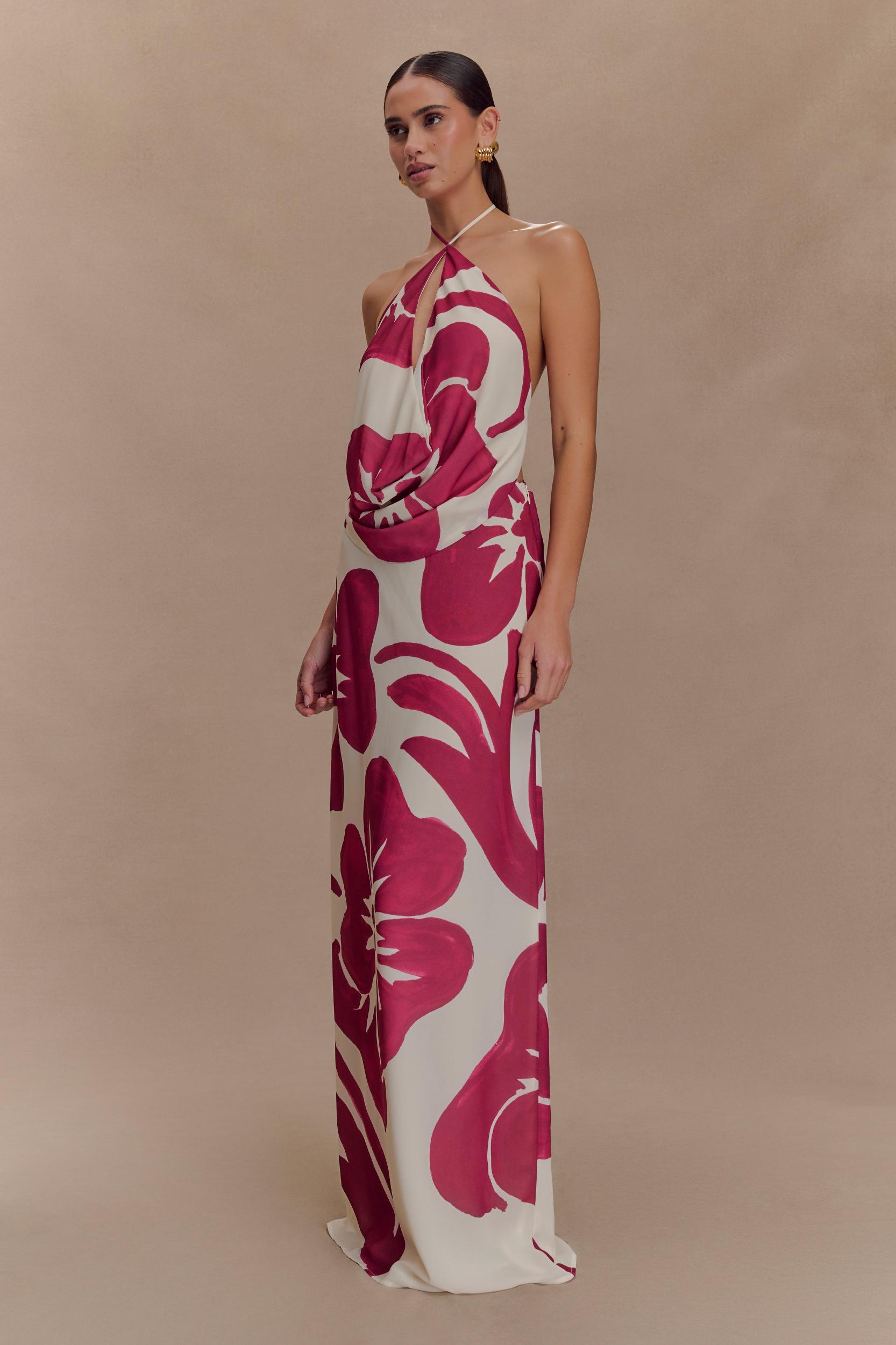 Katalina Chiffon Maxi Skirt - Red Deco Fleur Print Product Image