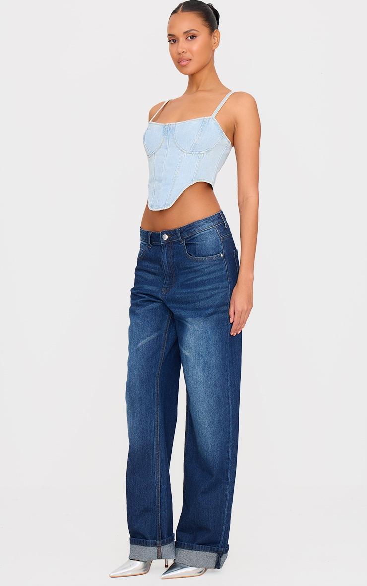Light Blue Wash Dipped Hem Denim Corset Product Image