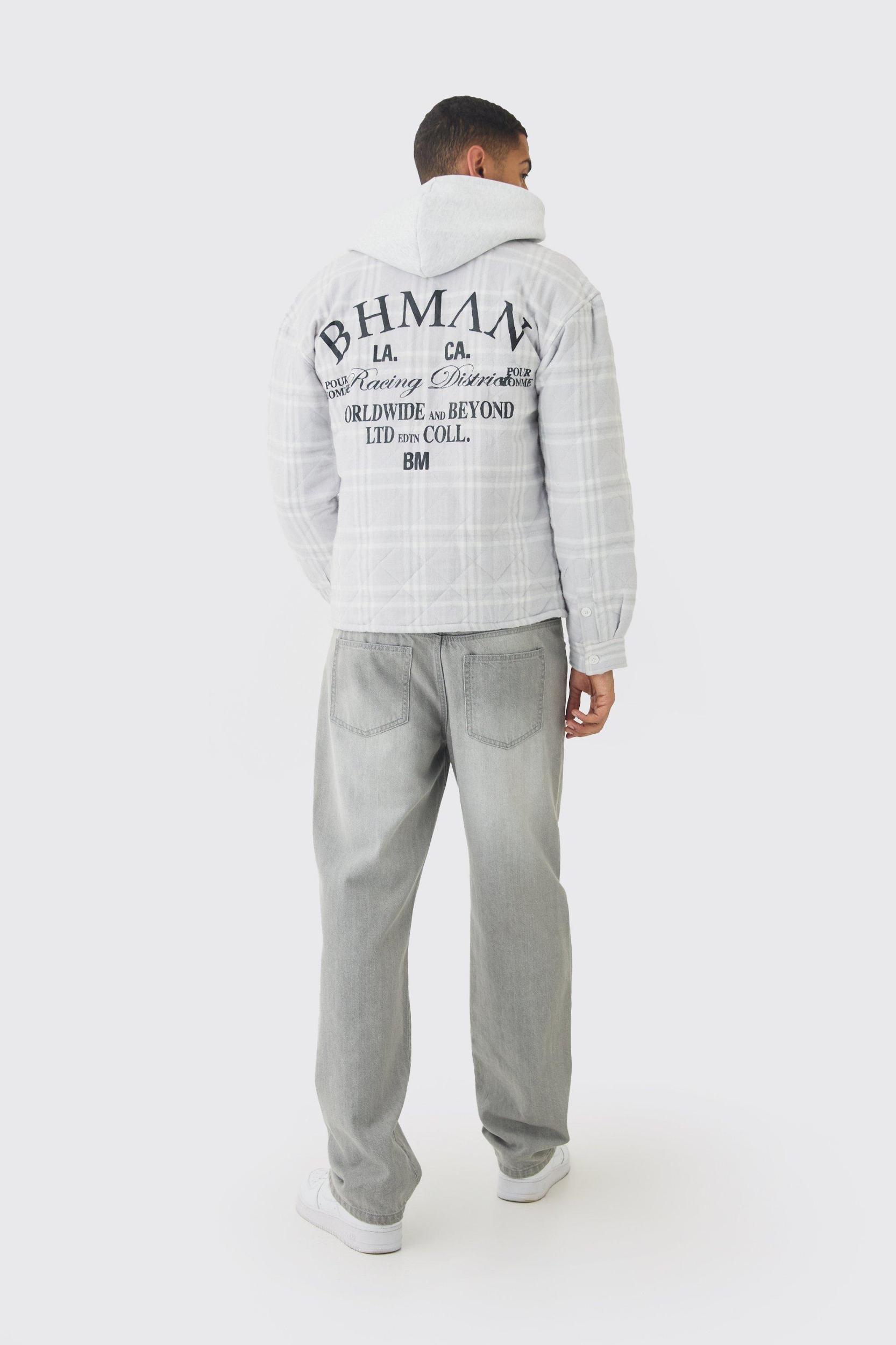 Zip Through PlaidQuilted Shirt Jacket | boohooMAN USA Product Image