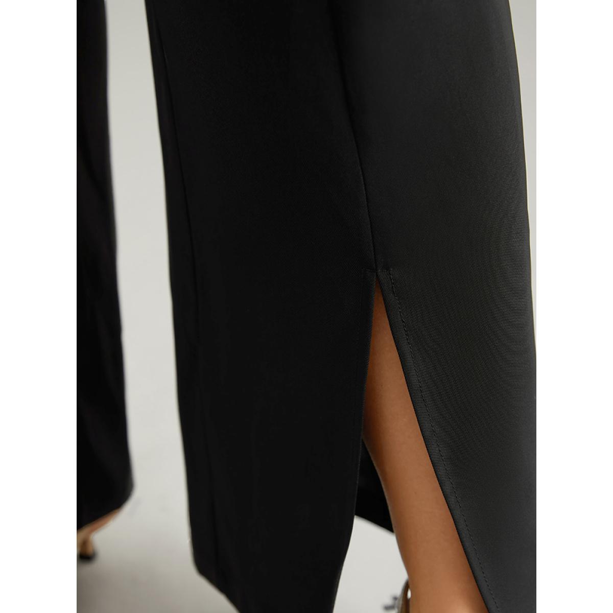 Plus Size Static-Free Metal Chain Detail Split Hem Pants Women Black At the Office Straight Leg High Rise Office Pants BloomChic 10/M Product Image